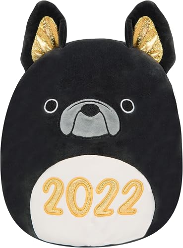 Squishmallows Kellytoy - Peluche oficial de 12 pulgadas, Bulldog francés en blanco y negro, con orejas doradas y oro 2022 en el vientre, serie