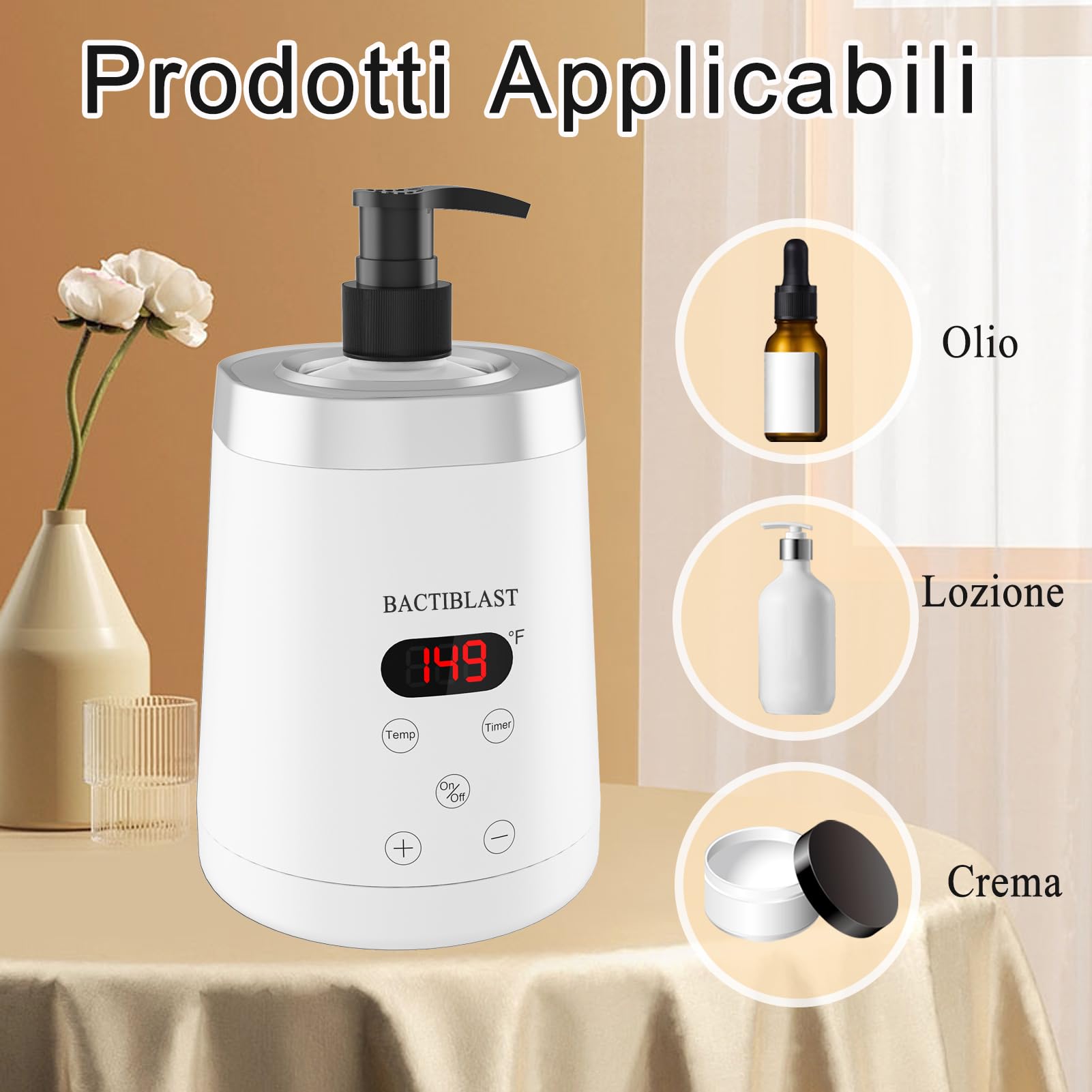 scalda olio da massaggio, scalda olio con due dispenser, Scalda lozioni indicatore a LCD, Scalda oli per massaggi per spa salone per uso domestico (Bianco)