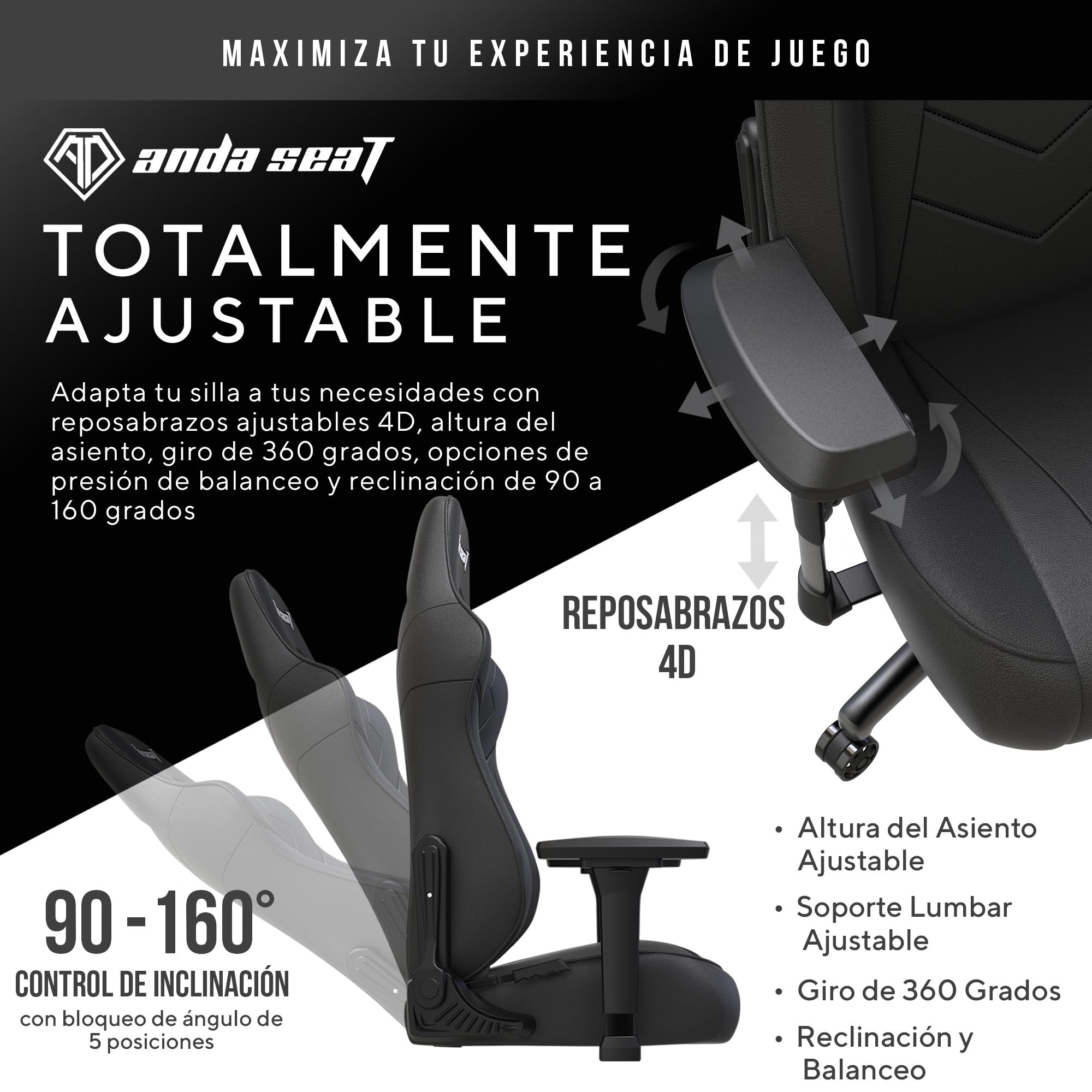 Anda Seat Dark Demon Dragon Grande Silla Gaming, Comoda Silla Racing Gamer Adulto para Trabajo/Oficina/Estudio/Gaming, Sillas Ergonomicas para Ordenador, Ergonomic Office Desk Chair - Negra Grande