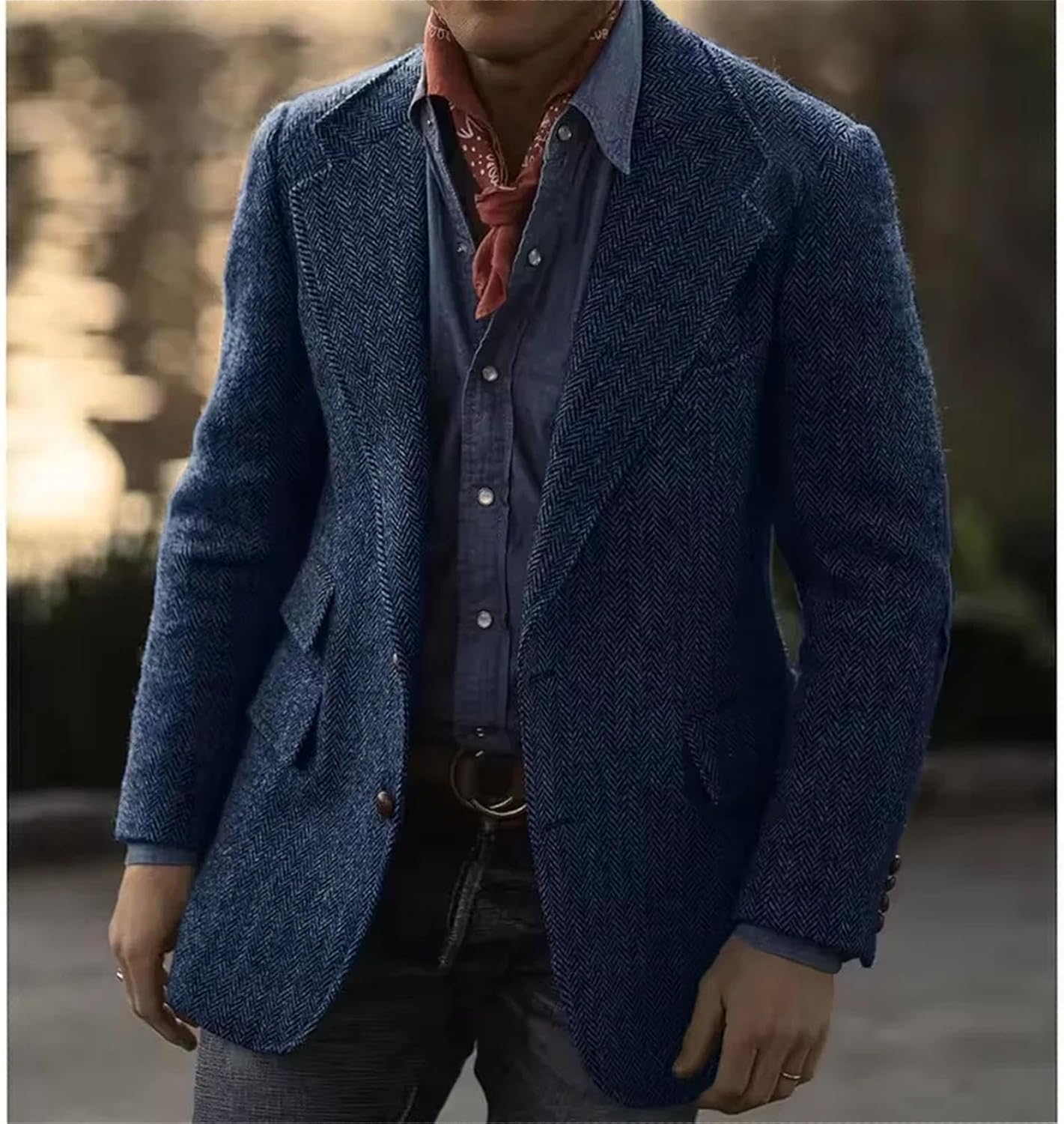 Mens Herringbone Suit Jacket Single Breasted Three Pockets Business Blazers Casual Fashion Slim Fit Elegant Coat