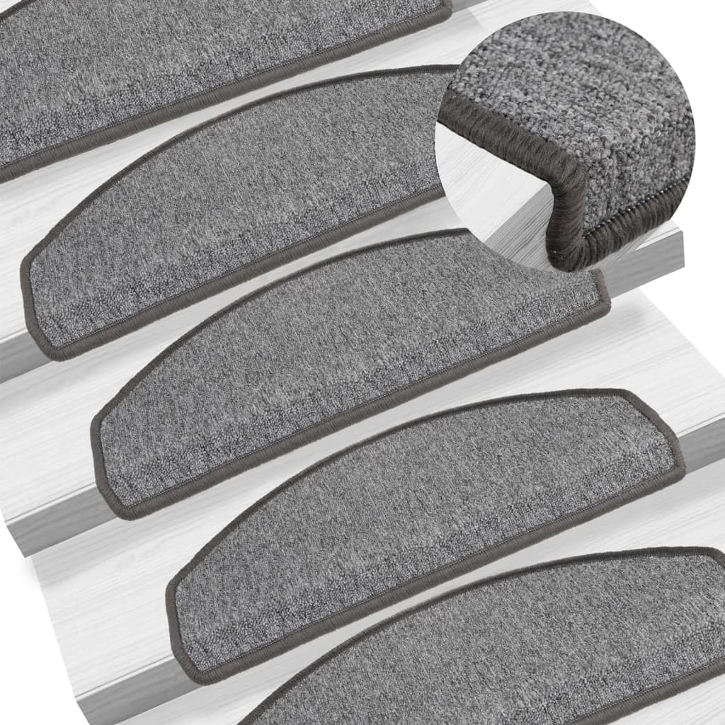 Stufenmatten 15 STK. 65x24x4 cm Dunkelgrau Halbrund, Selbstklebende Treppenstufen Matten aus PP für sicheren Halt und Schutz im Innenbereich