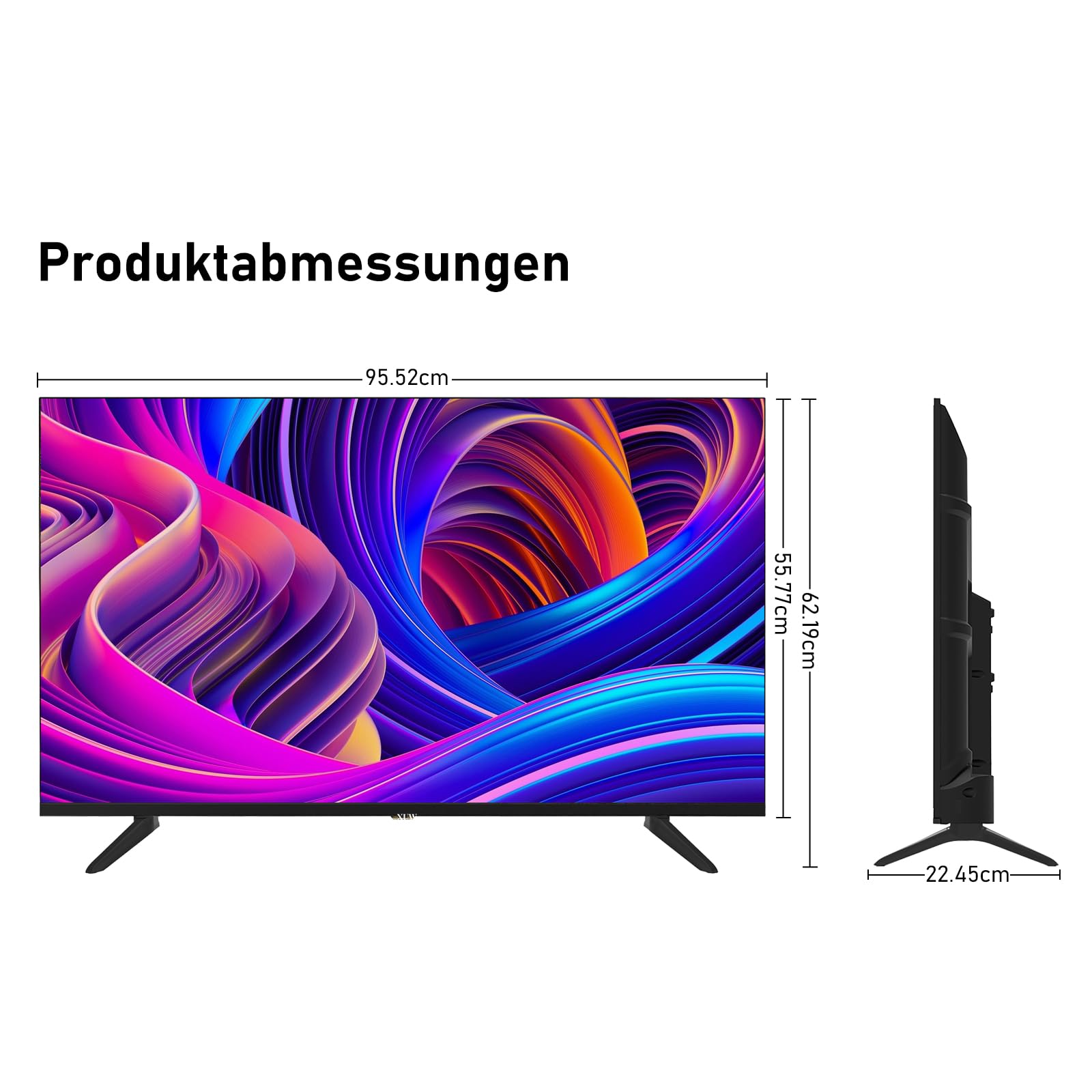 43-Zoll Full HD Smart TV, D-LED-Hintergrundbeleuchtung Fernseher, randloses Design, HDMI, USB, DVB-T2/S2, RJ45-Anschluss, großer Bildschirm für Wohnzimmer, Schlafzimmer, Heimunterhaltung- schwarz