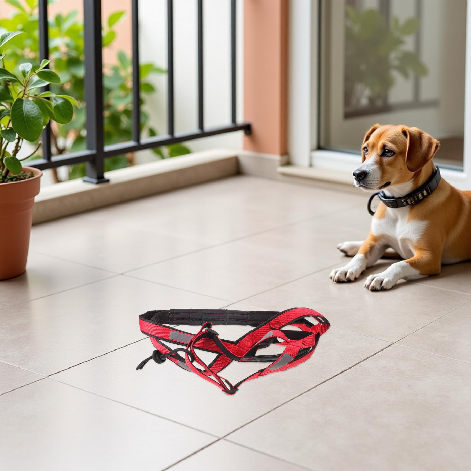 Abaodam Harnais de Traction pour Grand Chien XXL Imperméable en Nylon Rouge avec Bandes Réfléchissantes, Harnais D’Exercice Réglable pour Course, Canicross et Promenades en Extérieur