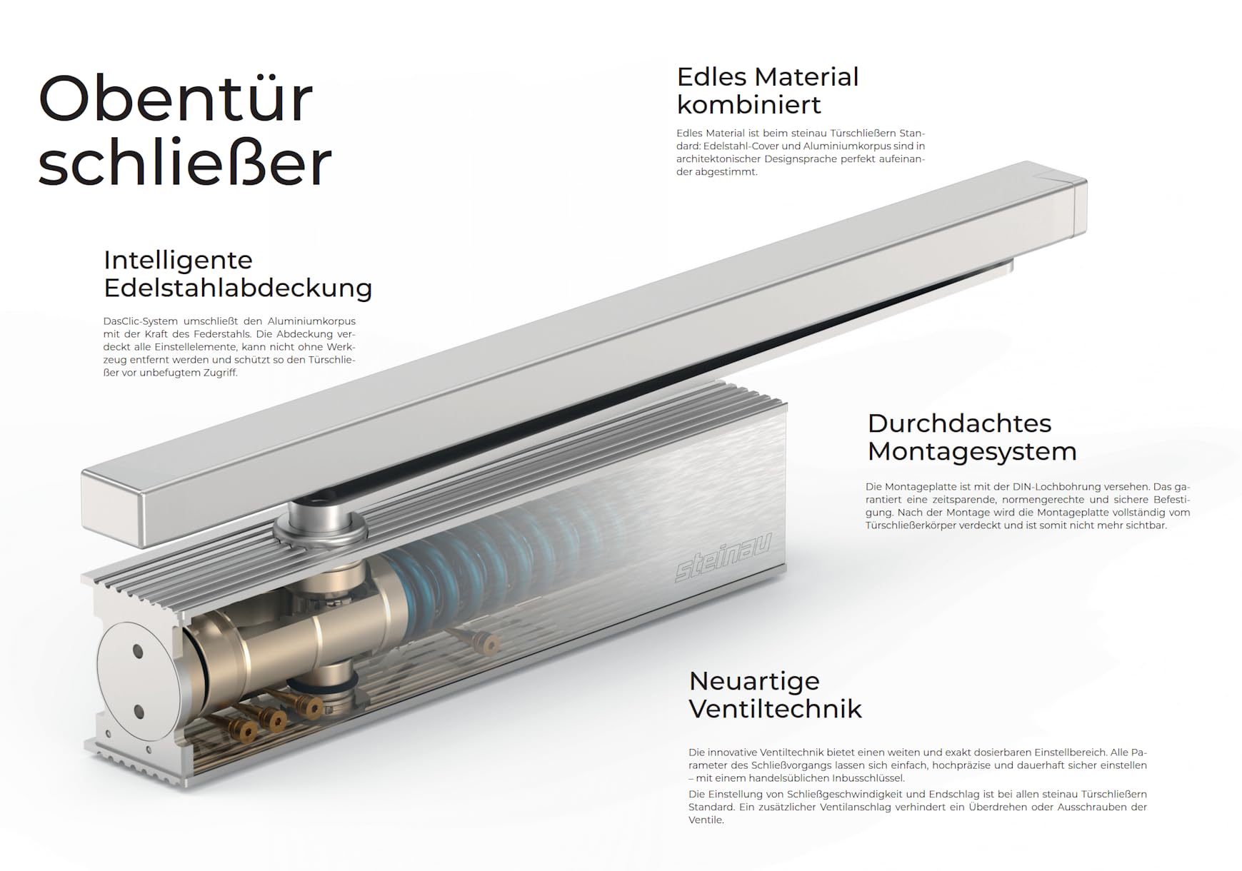 Oben-Türschließer TS 62 - Barrierefrei - Edelstahl - Schließkraftgröße 2-5 - Elegantes Design und leicht Öffnungskomfort (Montage auf der Bandgegenseite)