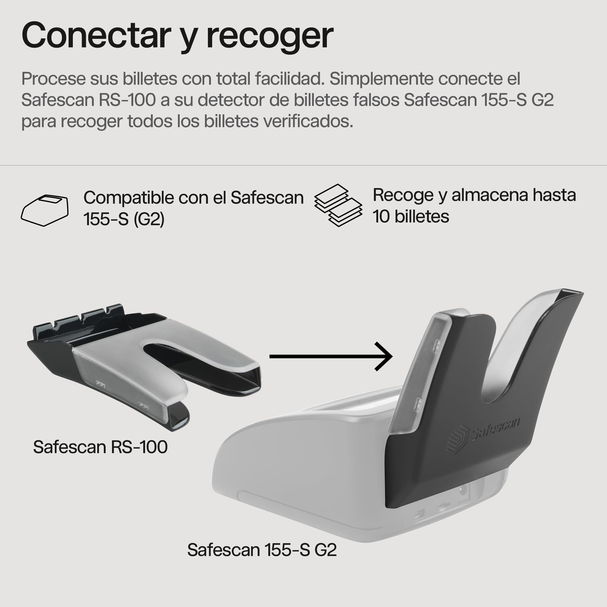 Safescan RS-100 Apilador recoger billetes verificados detector billetes falsos extraíble fija Safescan 155-S