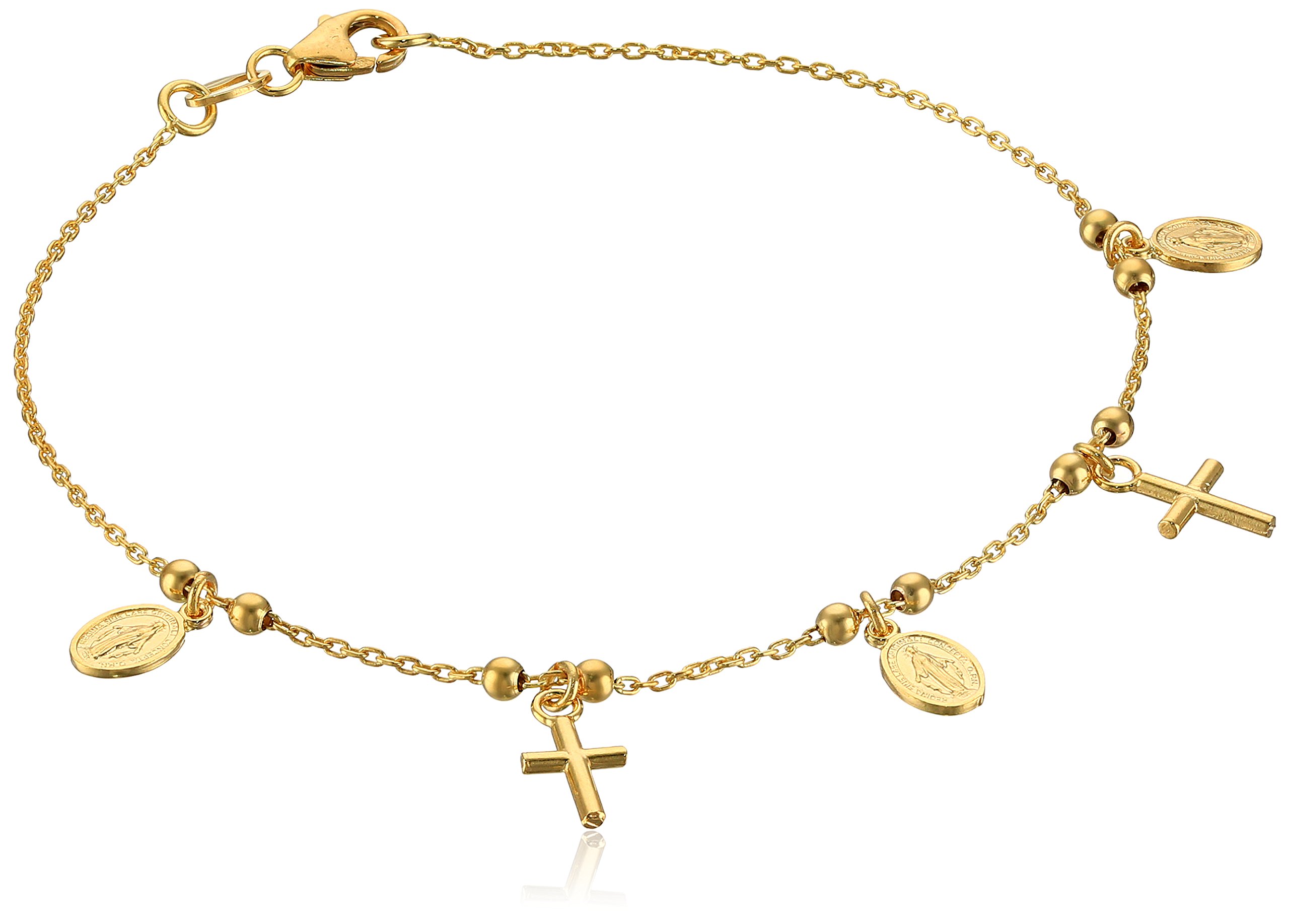 14k Yellow Gold Italian Religious Multi-Charm Station Bracelet, 7"