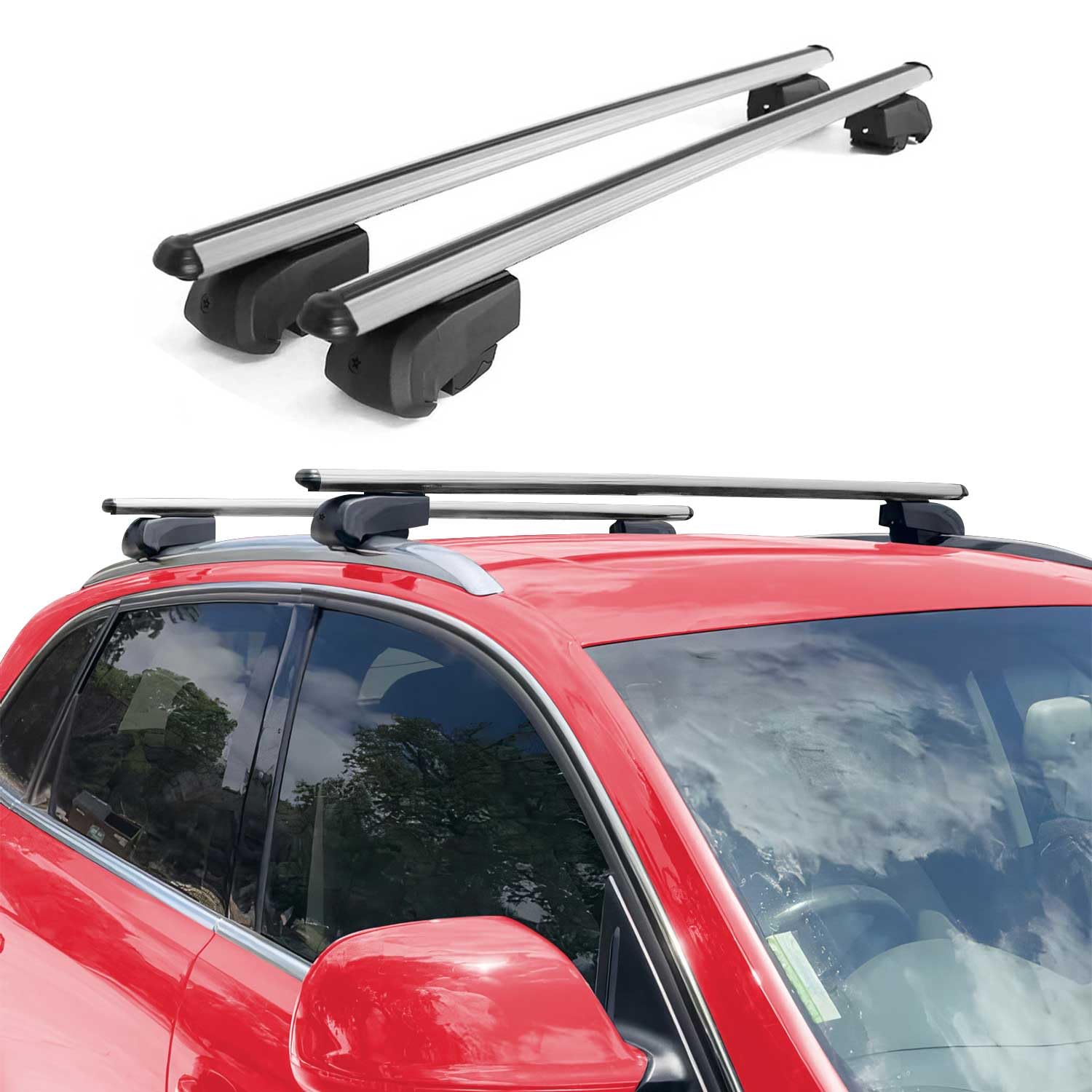 OMAC Roof Rack Cross Bars for Volvo XC40 2019-2024 Lockable 165Lbs Aluminium Silver 2Pcs fits Cargo Carriers Kayak Canoe Bike Snowboard
