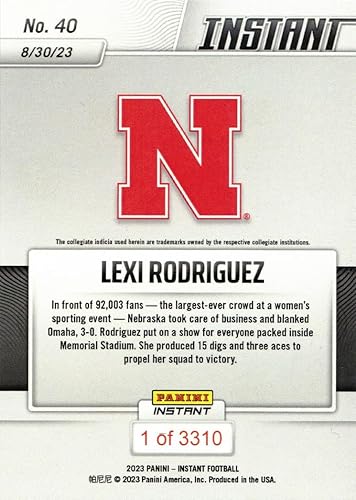 Miniatura 2 de 2023 Panini Instant Volleyball #40 Lexi Rodriguez Pre-Rookie Trading Card - Nebraska