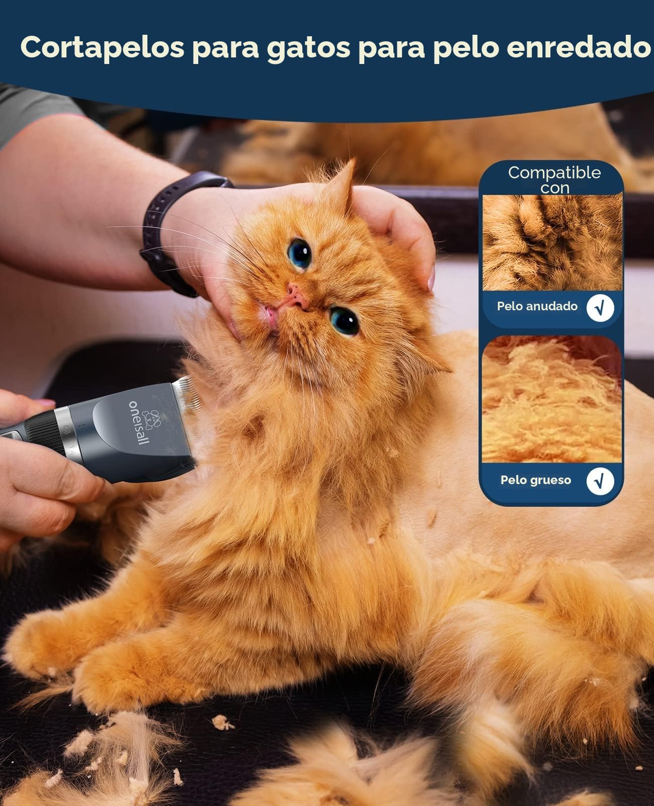 oneisall maquina de cortar pelo para gatos silenciosa, con 6 Peines de Guía Máquina Cortar Pelo Perro Gato Cortador de Pelo Recargable (Azul)