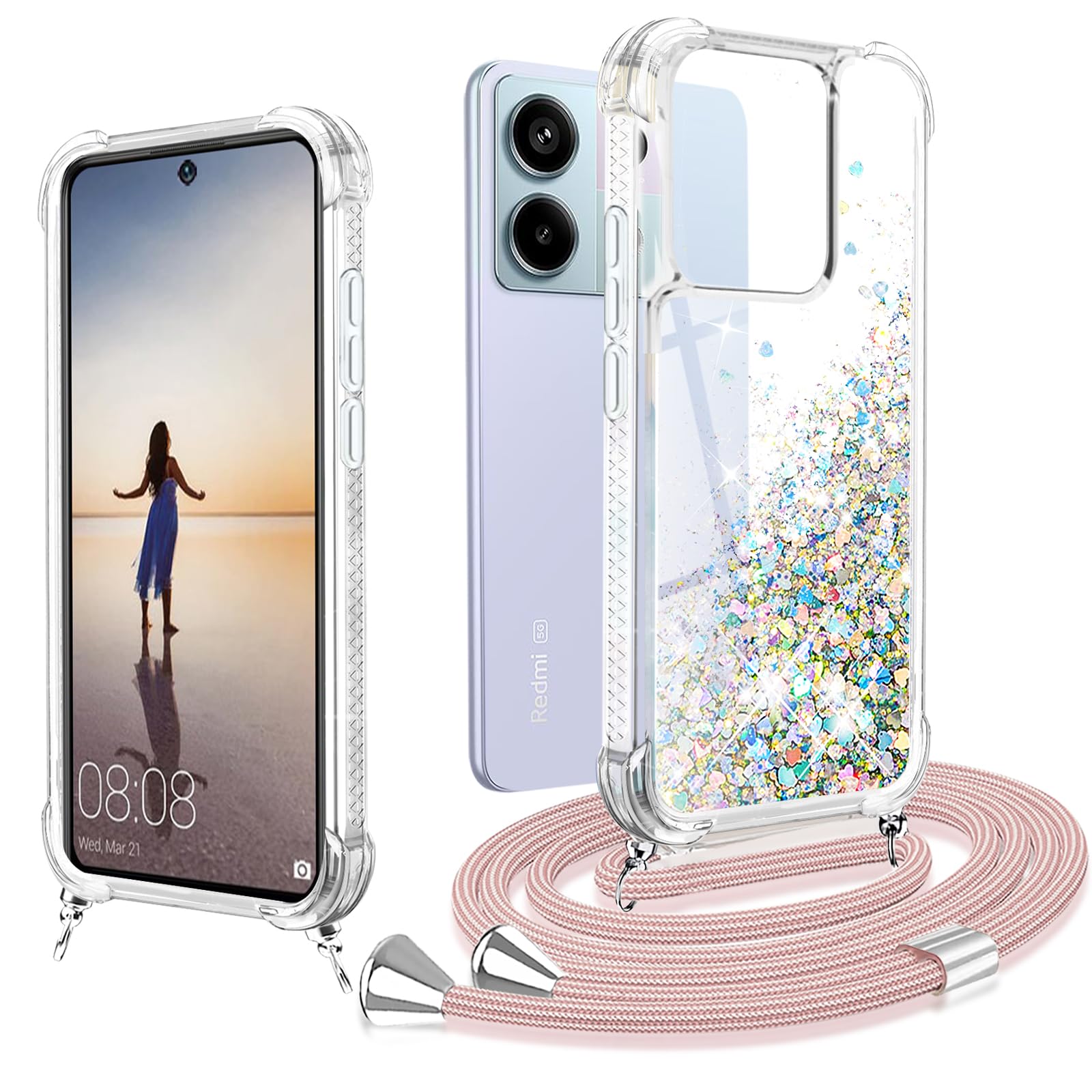 Handyhülle Mit Kette Für Xiaomi Redmi Note 13 Pro 5G - Glitzer Sterne Design, TPU, Stoßfest