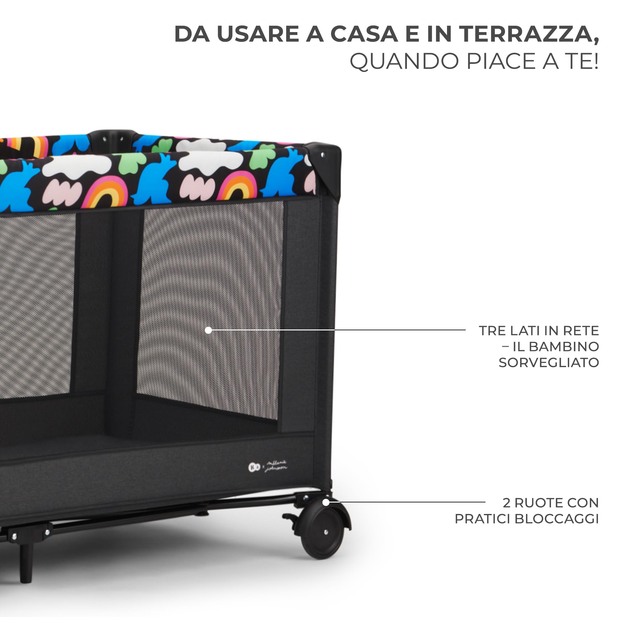 Kinderkraft JOY 2 Lettino Bambino 2 in 1, Culla Viaggio, Pieghevole, Giocattoli, Borsa Trasporto, per Bambini da 0-25 Kg, Happy Shapes