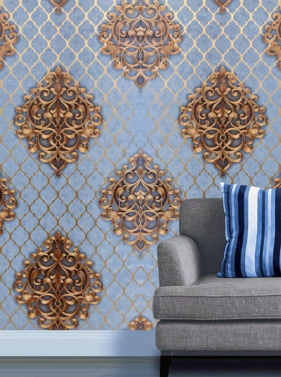 RoseCraft Damask Design PVC Wall Stickers for Living Room | Latest Stylish 3D Wallpaper for Walls | Home Decor Product | Blue Color Wall Paper for Wall Decor | 53cm(w) x1000cm(l)-57sqft/Roll (B08WC47X59) Amazon Price History, Amazon Price Tracker