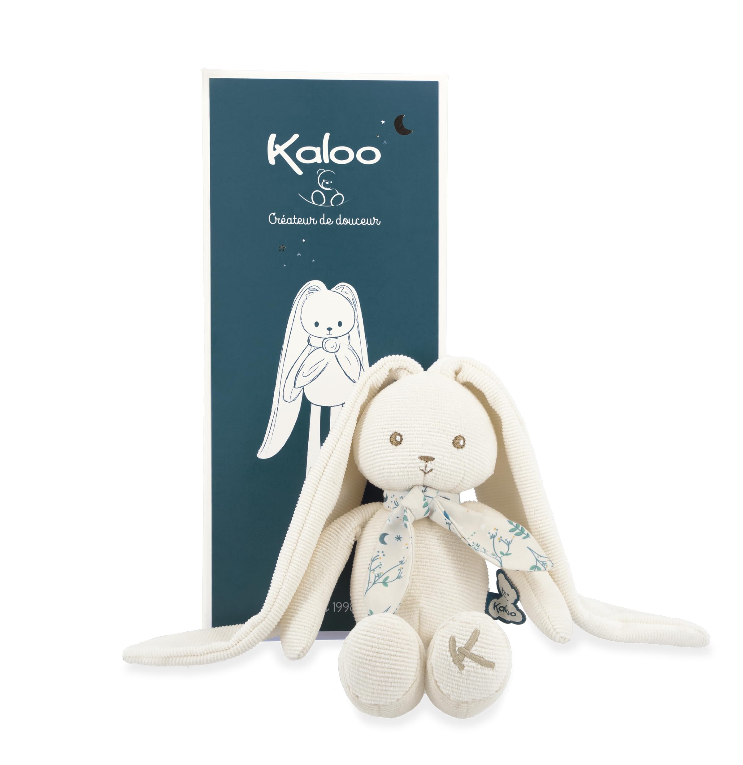 Kaloo Lapinoo Cream Rabbit Soft Toy – 35 cm Extra-Soft Corduroy Plush with Long Floppy Ears & Printed Scarf, Presented in Decorated Gift Box –