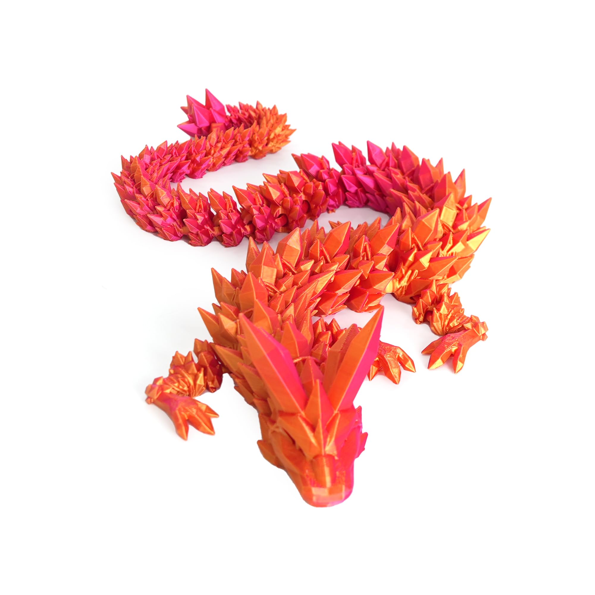 Flavery 3D Printed Dragon - 24 inch Dragon Fidget Toy, Pearly Sheen Articulated Dragon, 3D Printed Gift for Birthday, Figurine Decor(Red Mix Gold