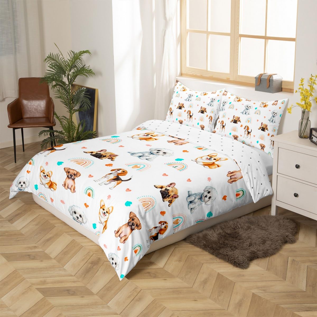 Homemissing Cute Puppy Dog Duvet Cover Set Single Size For Kids Boys Girls Teens Sausage dog Bedding Set Pet Animals Duvet Cover with 1 Pillowcase Animal Rainbow Print Bed Sets - Image 2