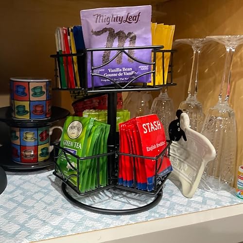 Miniatura 5 de Frcctre Organizador de bolsas de té, organizador de bolsa de té de 360 grados con 6 compartimentos, Lazy Susan Sugar Coffee Creamer Caddy para