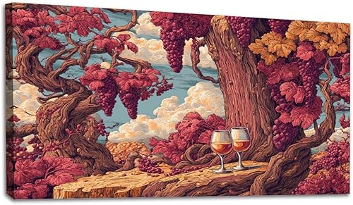 Miniatura 10 de 20"x 40" Canvas Wall Art Dreamy Vineyard Sunset Vintage Wine Glasses Rolling Hills Framed Pictures Painting Prints Large Wall Art for Living Room