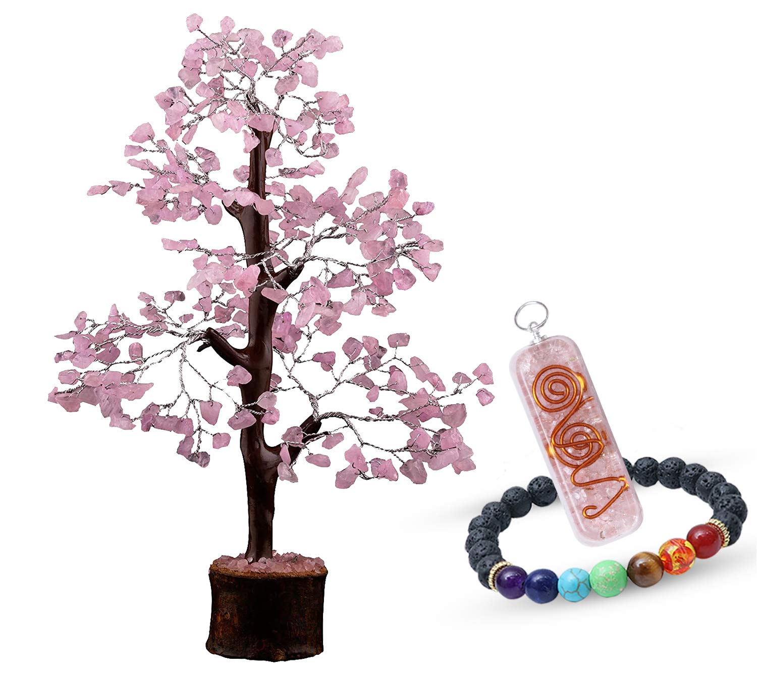 SHAWNRose Quartz Gemstone Crystals - Cherry Blossom Feng Shui Money Tree, Pink Rose Decor - Pink Tree - Home Decoration Figurine - Spiritual Mystical Gift 10-12"