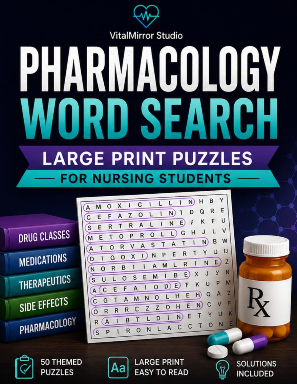 Pharmacology Word Search: Large Print Puzzles for Nursing Students