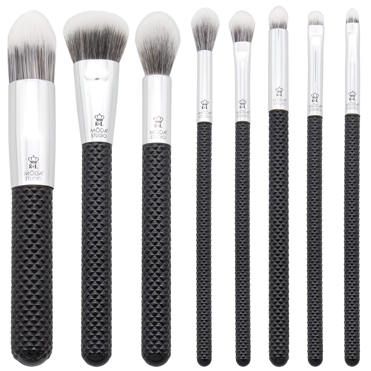 MODAStudio 8pc Makeup Brush Set, Includes - Tapered Kabuki, Complexion, Accentuate, Eye Shader, Large Crease, Smokey Eye, Eye Detail, and Iip Brushes (Backstage)