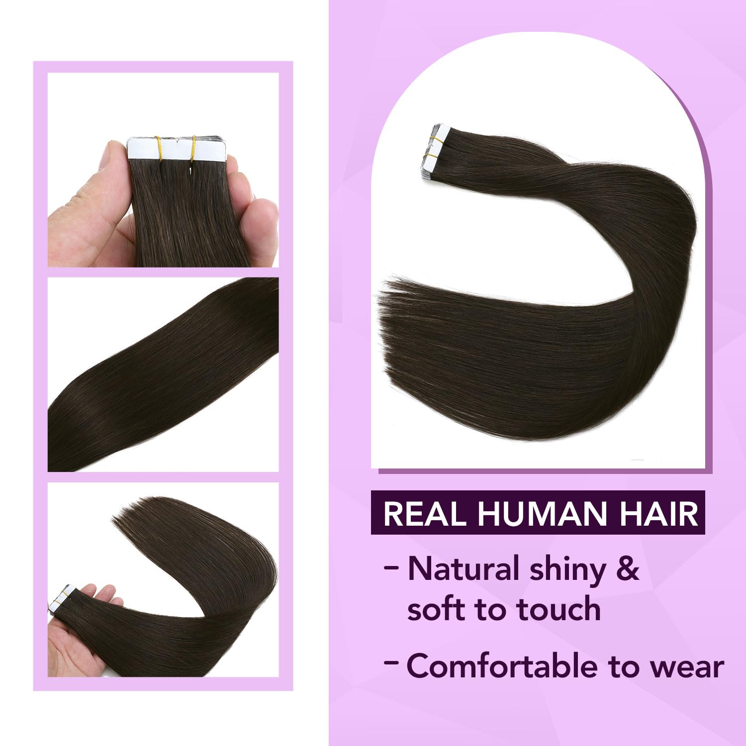Sindra Tape In Hair Extensions Human Hair 50g 16 Inch 20pcs Dark Brown SeamlessTape in Hair Extensions Silky Straight Remy Tape in Extensions for Women #2 16" - Image 4