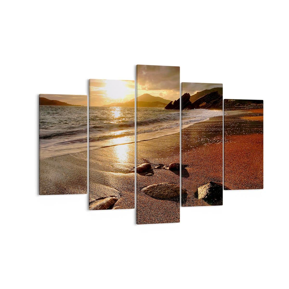 Stampe da Parete Moderne 120x40 cm Quadro su Tela Paesaggi Marino - 2527 | Spiaggia Nuvole Sera Quadro Decorativo XXL Set da 5 pezzi Soggiorno Arte da Parete Decorazione da Parete ARTTOR