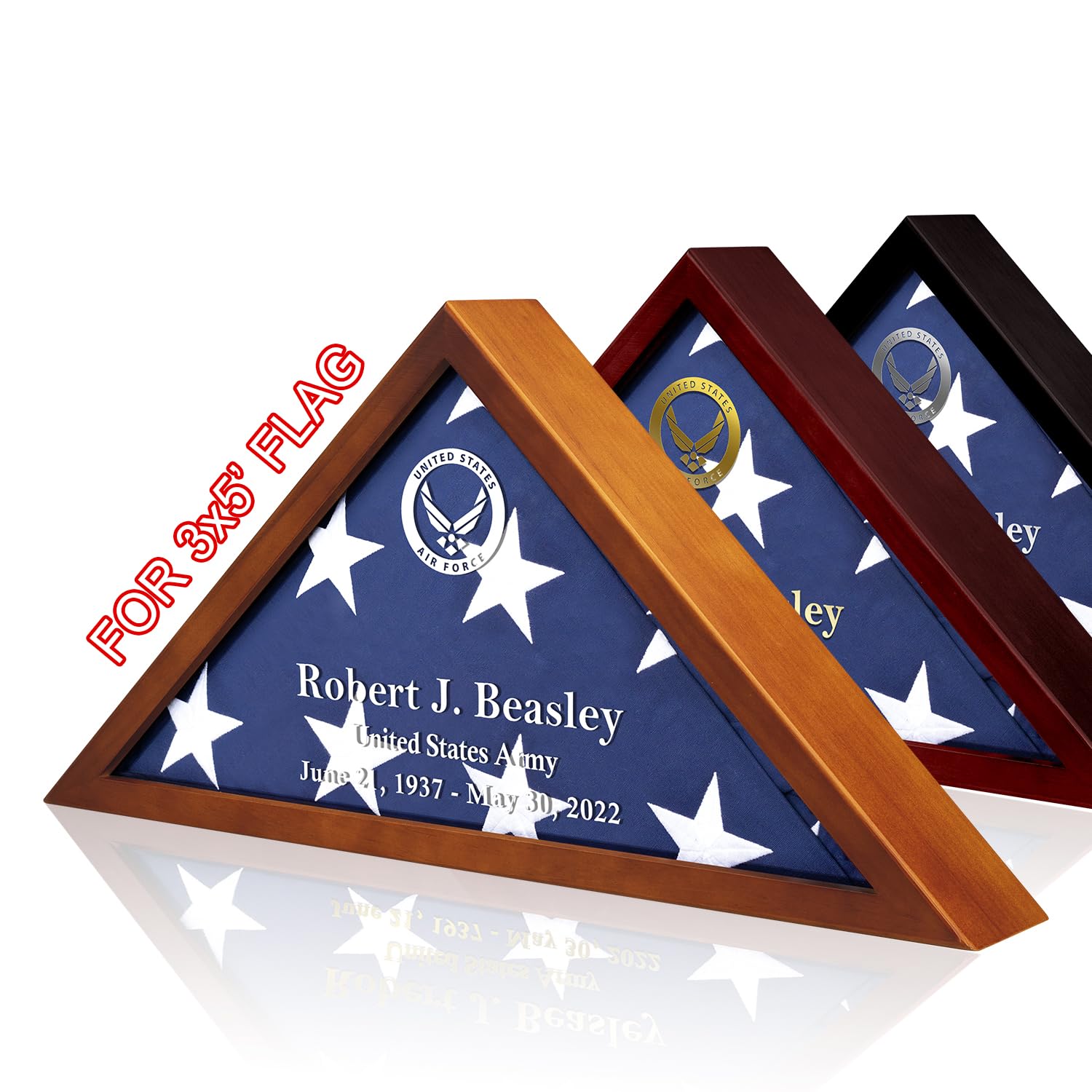 Small Customized Flag Shadow Case for 3' x 5' Flag American Veteran Flag Display Box Wood and Glass Flag Box with Personalized Name for Wall Mount or Standing Display