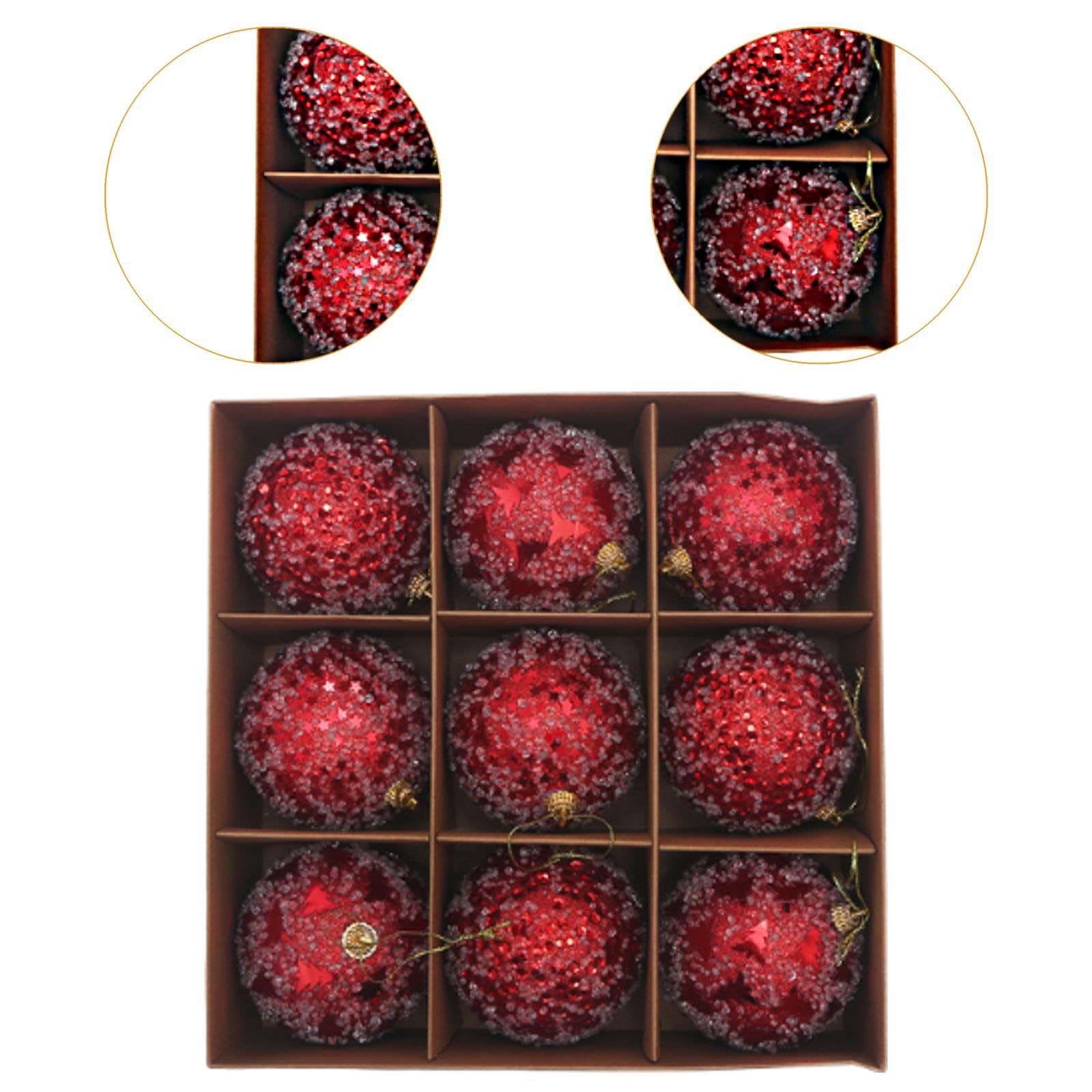 9 Pezzi Palline Natalizie Albero Natale Palle Ornamento Appesi Materiale Leggero Schiuma Superficie Decorativa Adatte per Feste Matrimonio Negozio CAS, Rosso