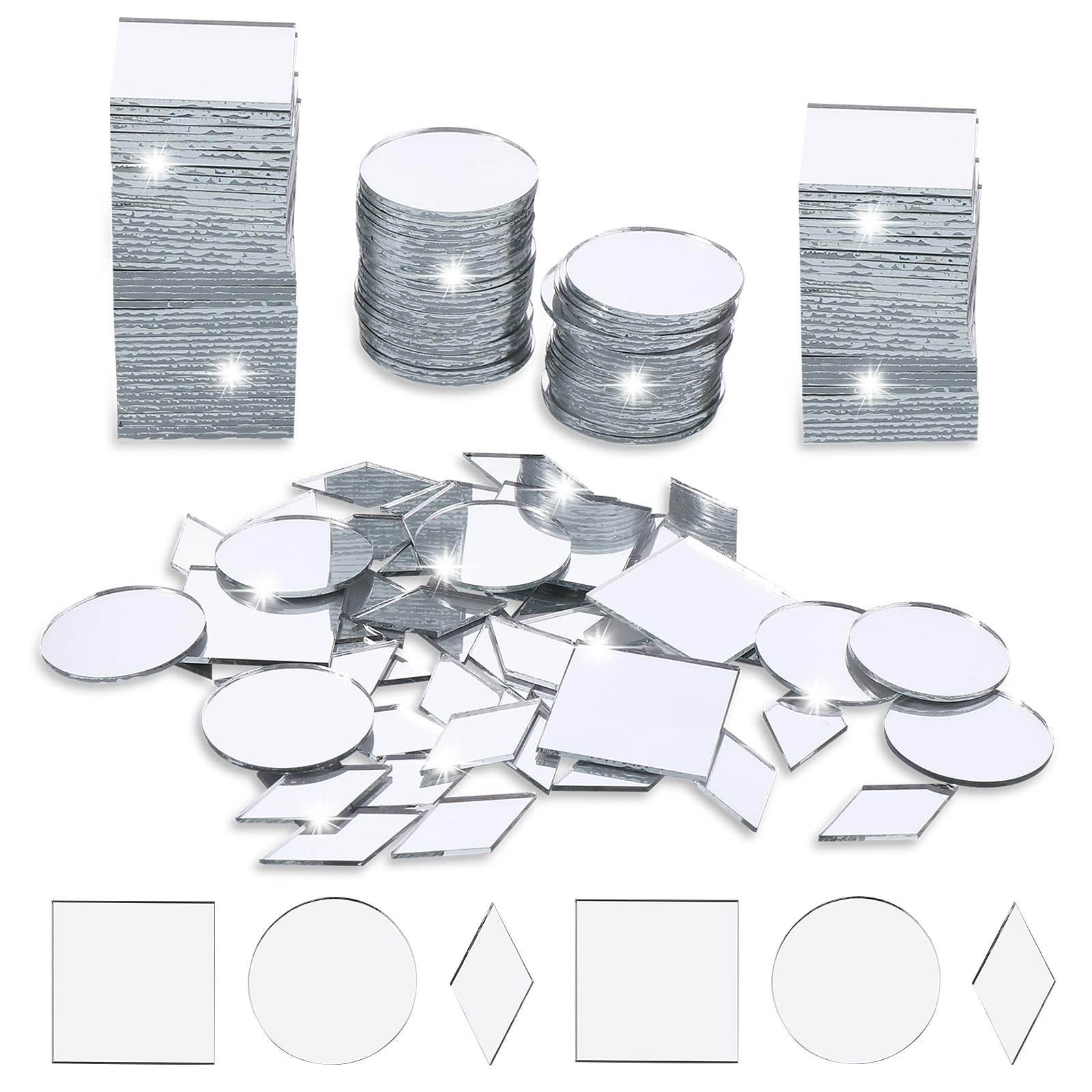 Piriuuo 240 sztuk małych lusterek, małe lustra do majsterkowania, 3 kształty, rzemiosło, lustro mozaika, mini lustro, kafelki, lustro, mozaika, folia lustrzana, DIY, do projektów i dekoracji