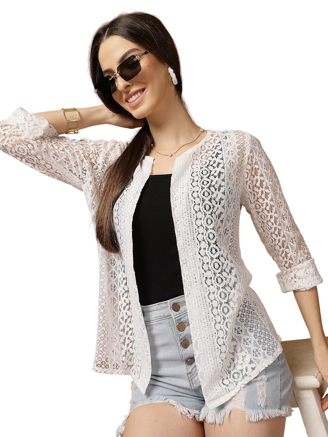 style quotient Women White Nylon lace Shrug-picture-25