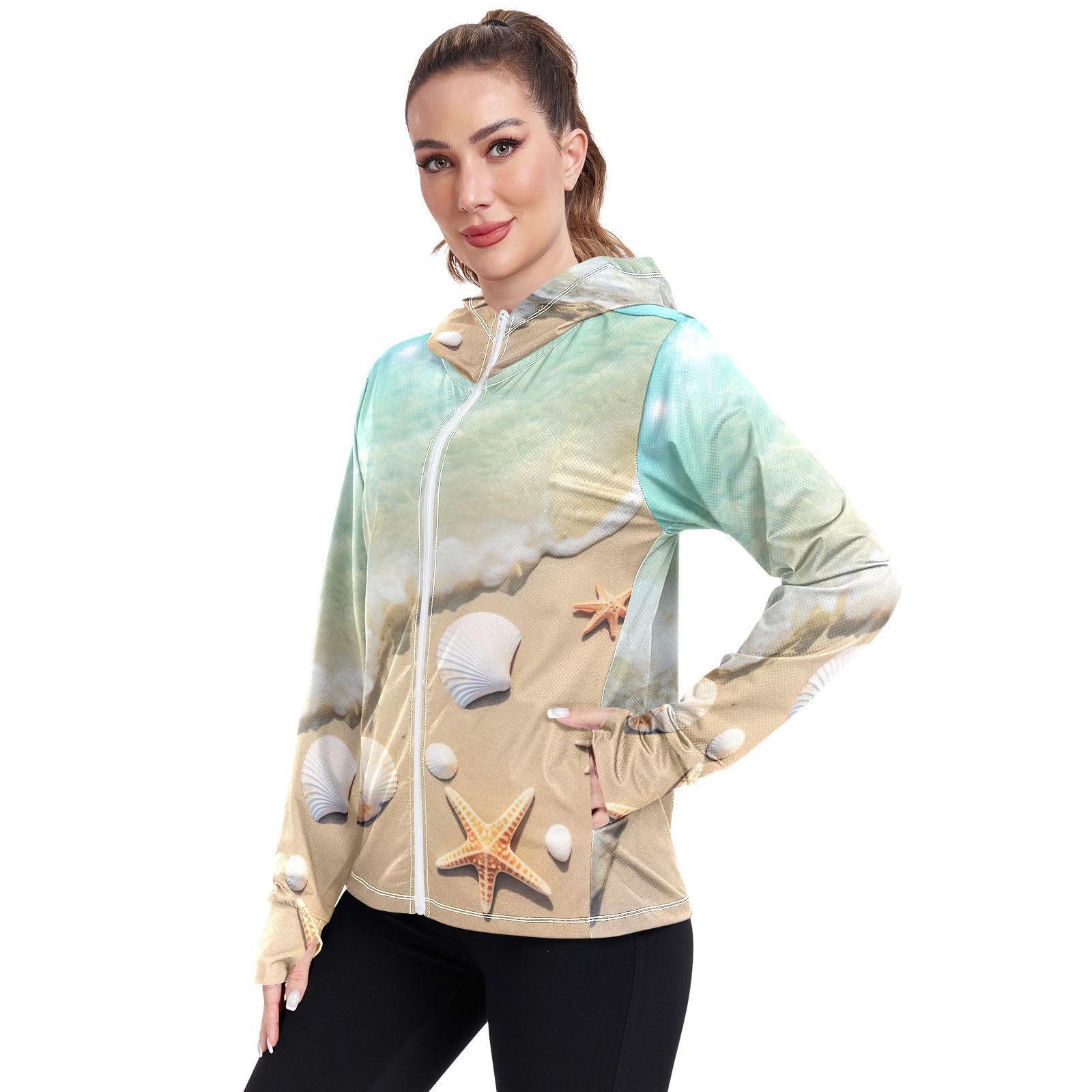 Kigai Shells Women's UPF 50+ Sun Protection Hoodie Jacket Zip Long Sleeve Sun Shirt for Gardening Hiking Outdoor