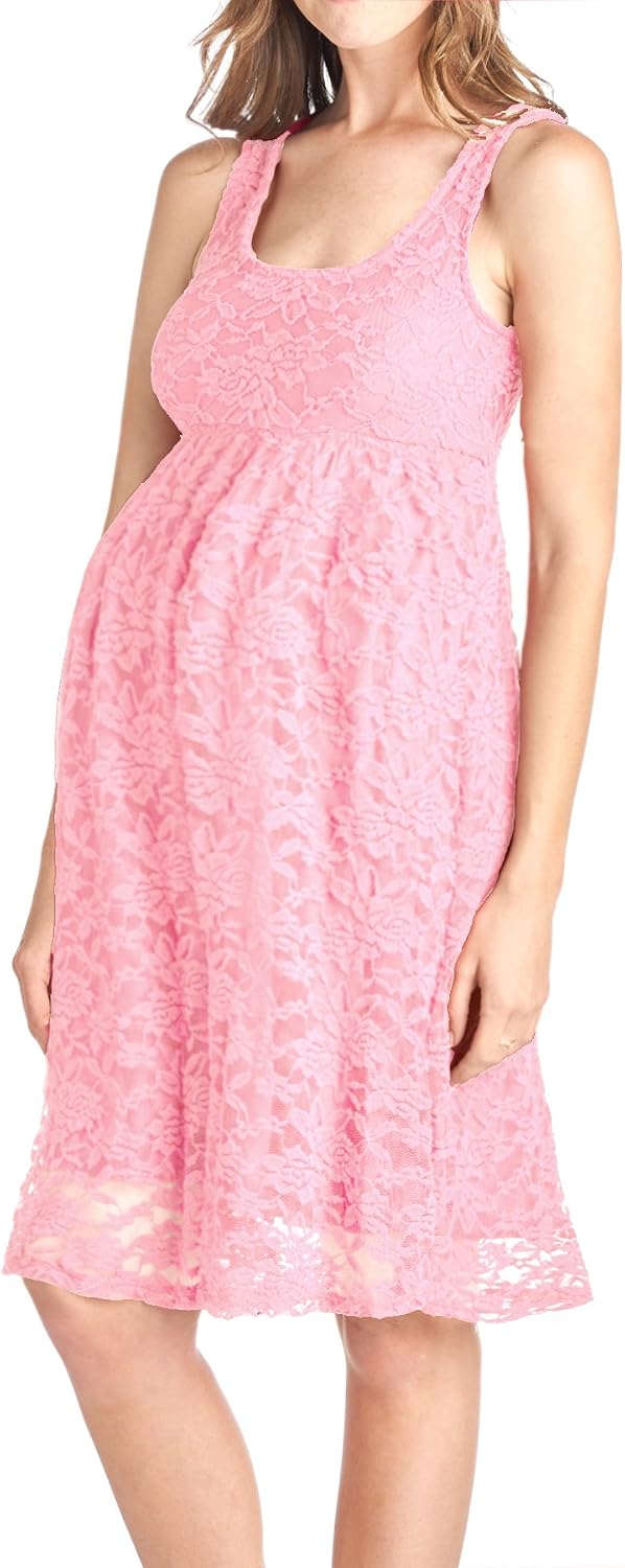Beachcoco Women's Maternity Knee Length Sleeveless Lace Dress