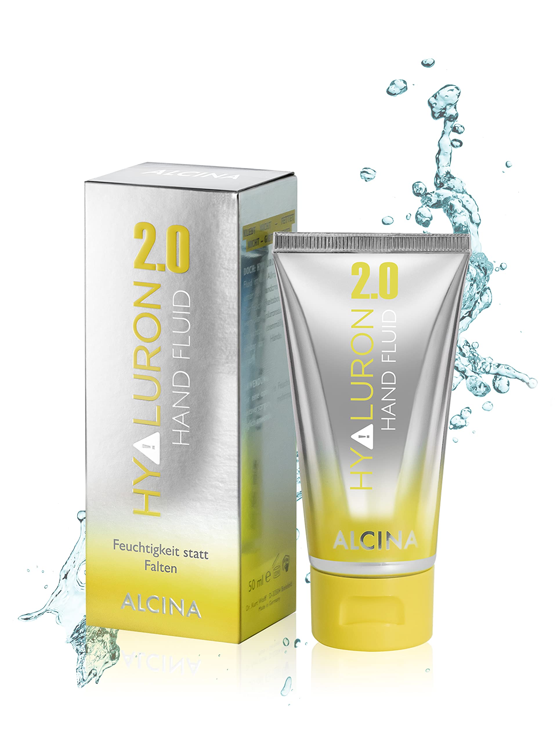 ALCINA Hyaluron 2.0 Hand Fluid for Dry or Rough Hands with Hyaluronic Acid, Hydrates, Lock Moisture, Fast Absorption, Non-Sticky & Non-Greasy - 50 ml, Made in Germany