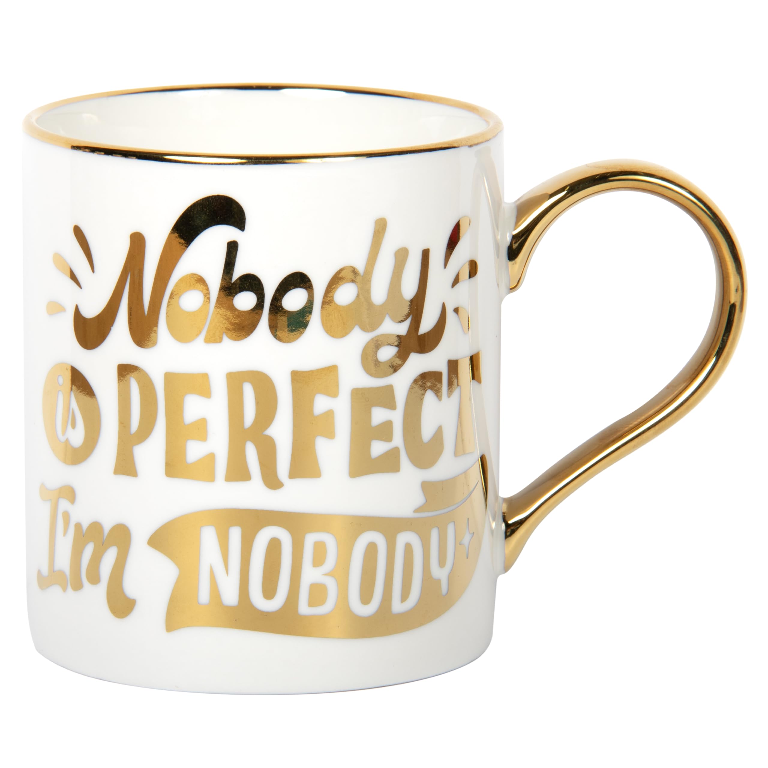 Fine China Mug Sarcastic Novelty Office Coffee Cup Gold Funny Quote I'm Perfect
