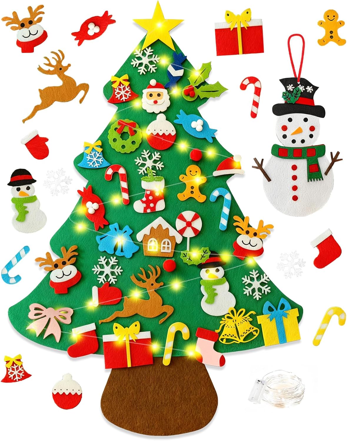 MiimGogo 41-Piece Felt Christmas Tree for Toddlers 3.28 FT Kids Christmas Tree with Snowman Door Hanger & Light String (No Battery) Wall Christmas Decorations Toddler Crafts Xmas Gifts for Grandkids