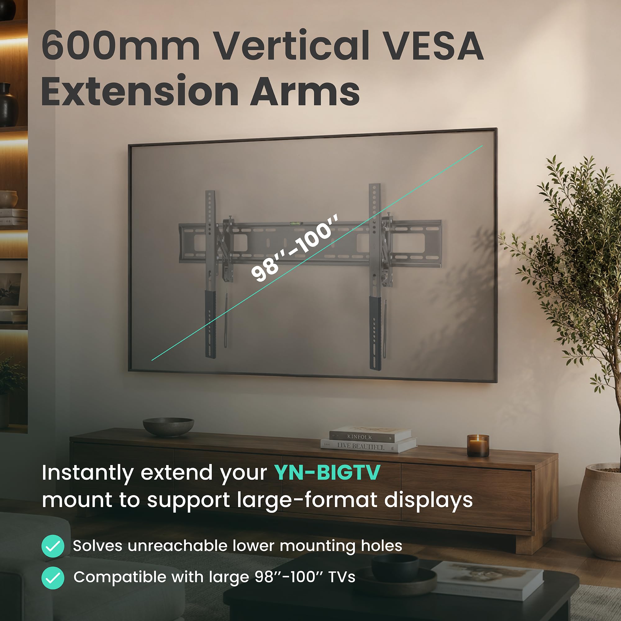 ynVISION.DESIGN Extensor vertical VESA para YN-BIGTV Soporte de pared inclinable avanzado para TV (brazos de extensión, paquete de 1)