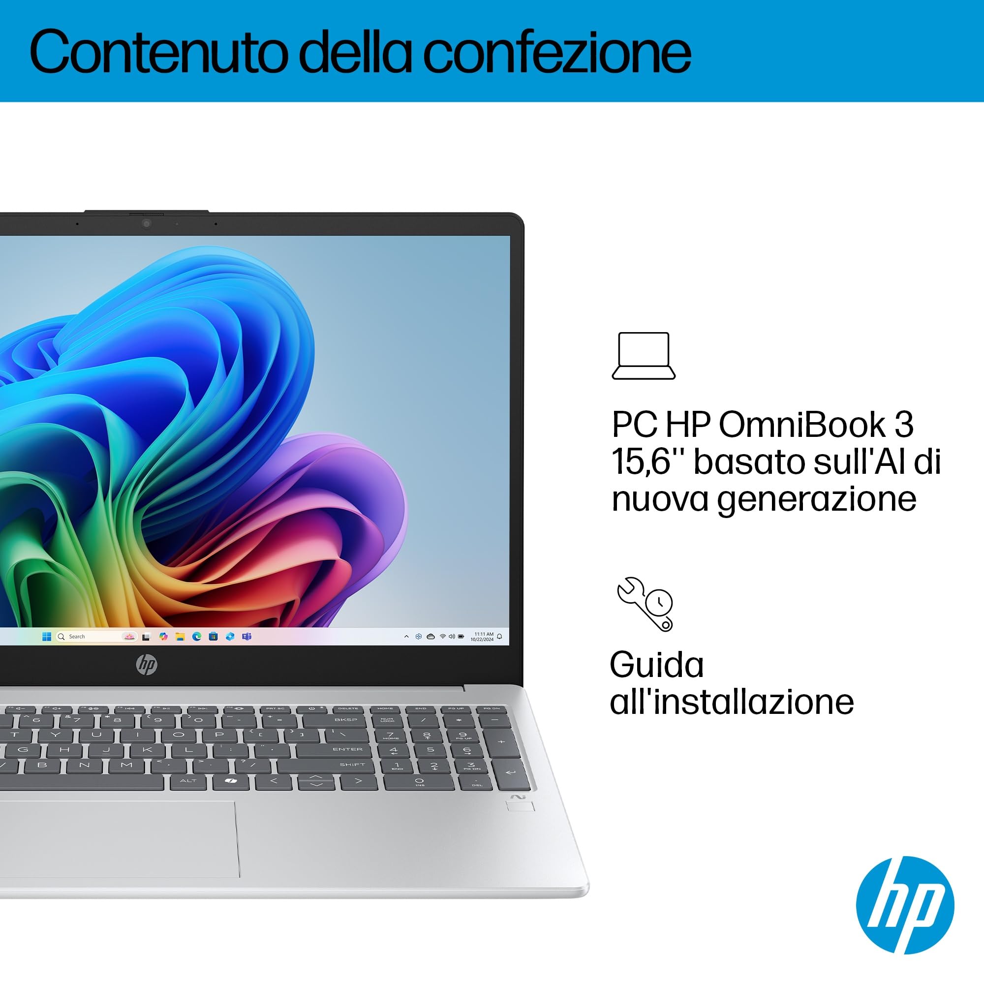 HP OmniBook 3 15-fn0002sl Notebook AMD Ryzen AI 5 330 16GB RAM 1TB SSD Windows 11 Tastiera Italiana QWERTY Argento