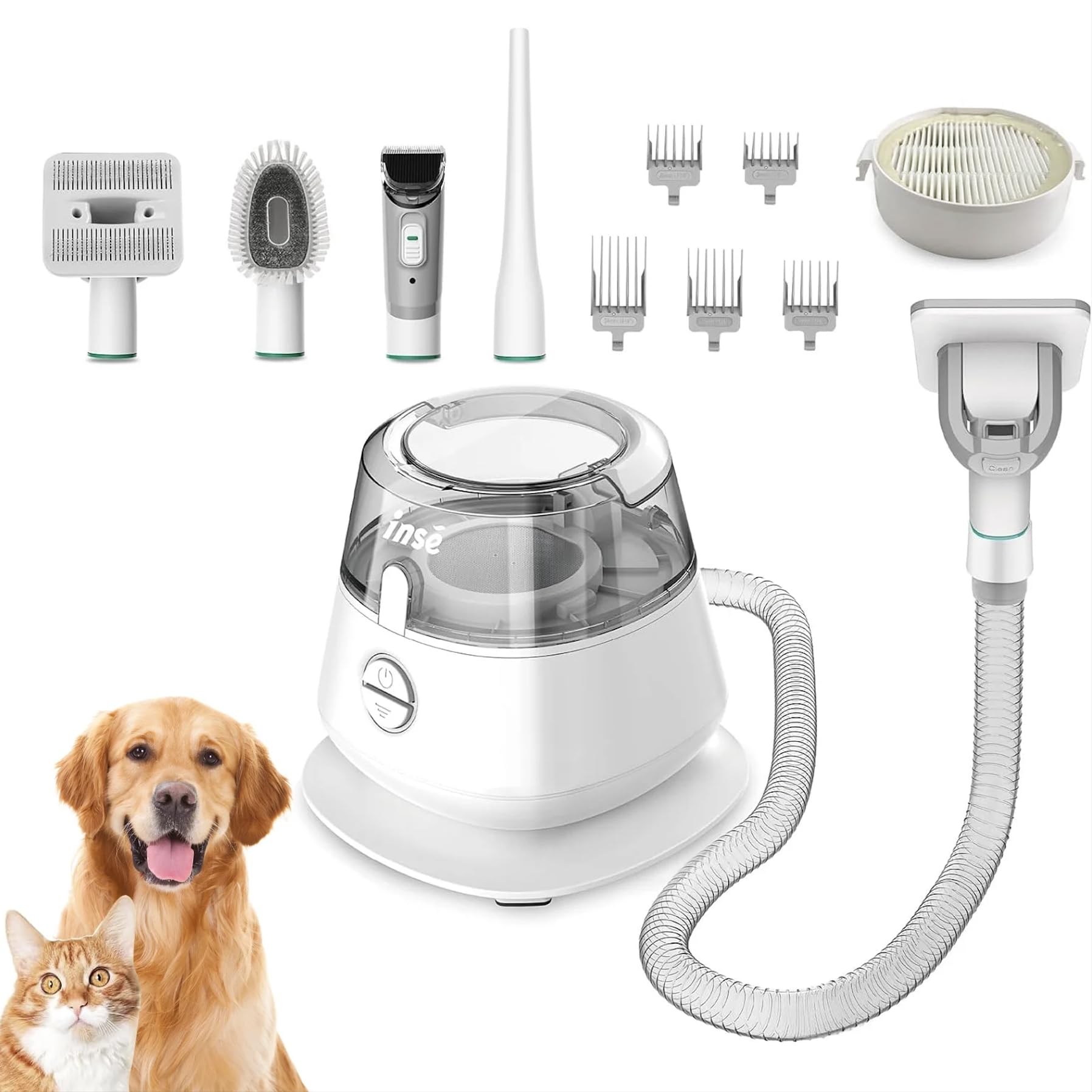 in Pet Grooming Kit & Dog Hair Vacuum, Dog Grooming Kit Suction 99% Pet Hair, Large Dust Cup Pet Hair Vacuum with Clipper for Dogs, 5 Pet Grooming Tools for Shedding Pet Hair, White