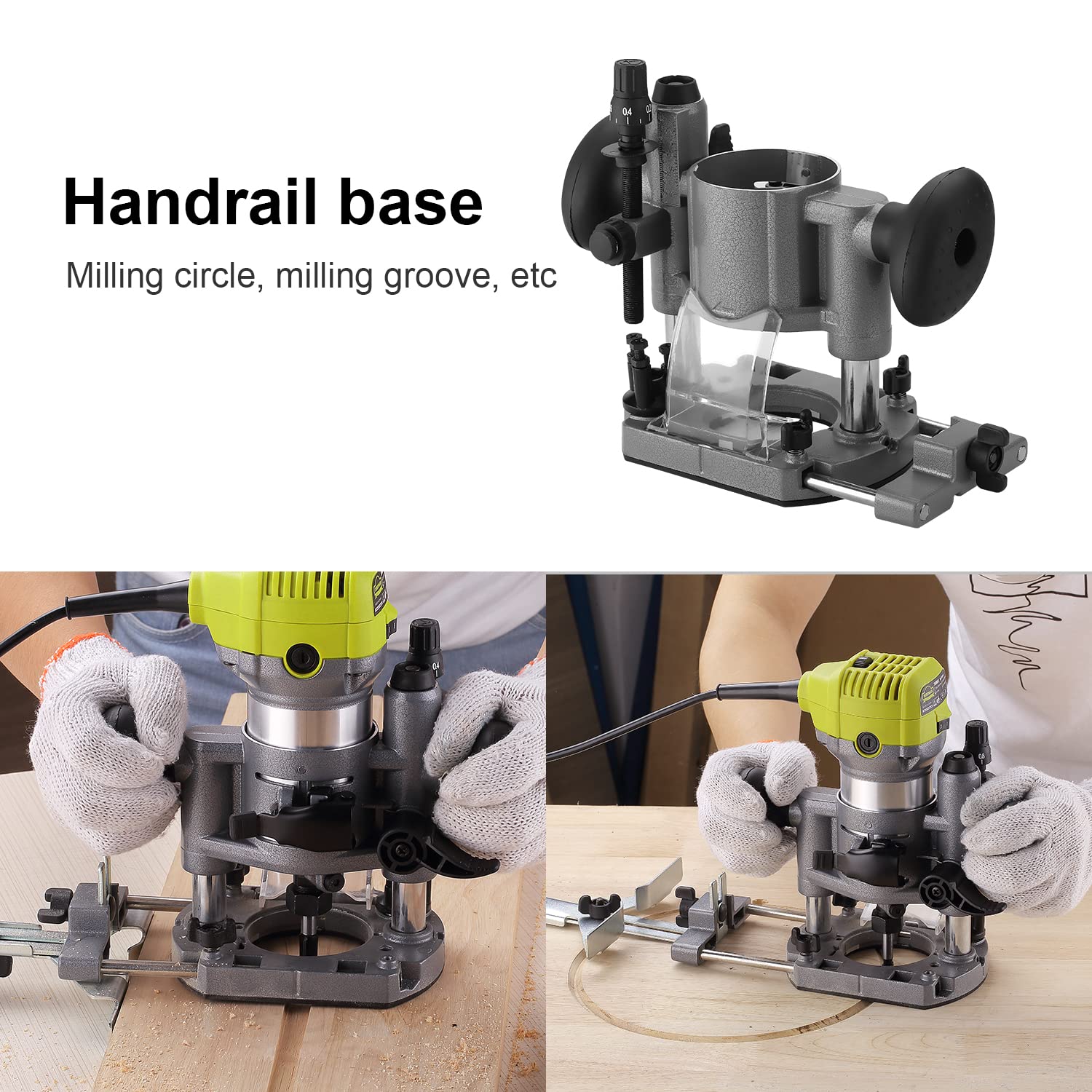 Fresadora de Madera Rebajadora Eléctrica, DEWINNER Desmoladora Eléctrica compacta 220 V, 710 W, 3 Bases Incluidas, 3 Pinzas de 1/4 Pulgadas, 6 mm y 8 mm, 5 Fresas de Carburo