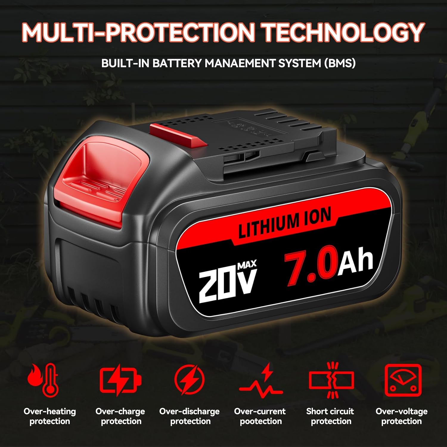 7.0Ah 20V DCB200 Lithium Battery Replacement Compatible with DEWALT 20Volt Max DCB206 DCB207 DCB204 DCB203 DCB201 DCB200 DCB180 DCB181 DCB182 DCB183 Cordless Power Tools (2 Packs)