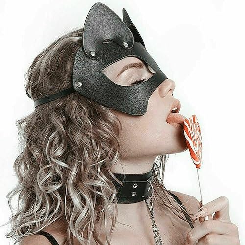 Miniatura 7 de Máscara de gato para mujer, máscara de disfraz de Halloween, máscara de media cara, máscara gótica de cuero de conejo de zorro para mujer