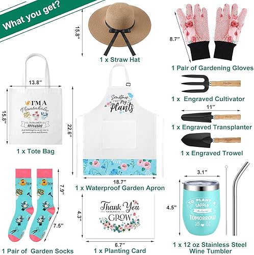 Miniatura 4 de Toulite Juego de regalo de 10 piezas para entusiastas de la jardinería navideña, incluye herramientas para plantas, delantal, guantes aislados,