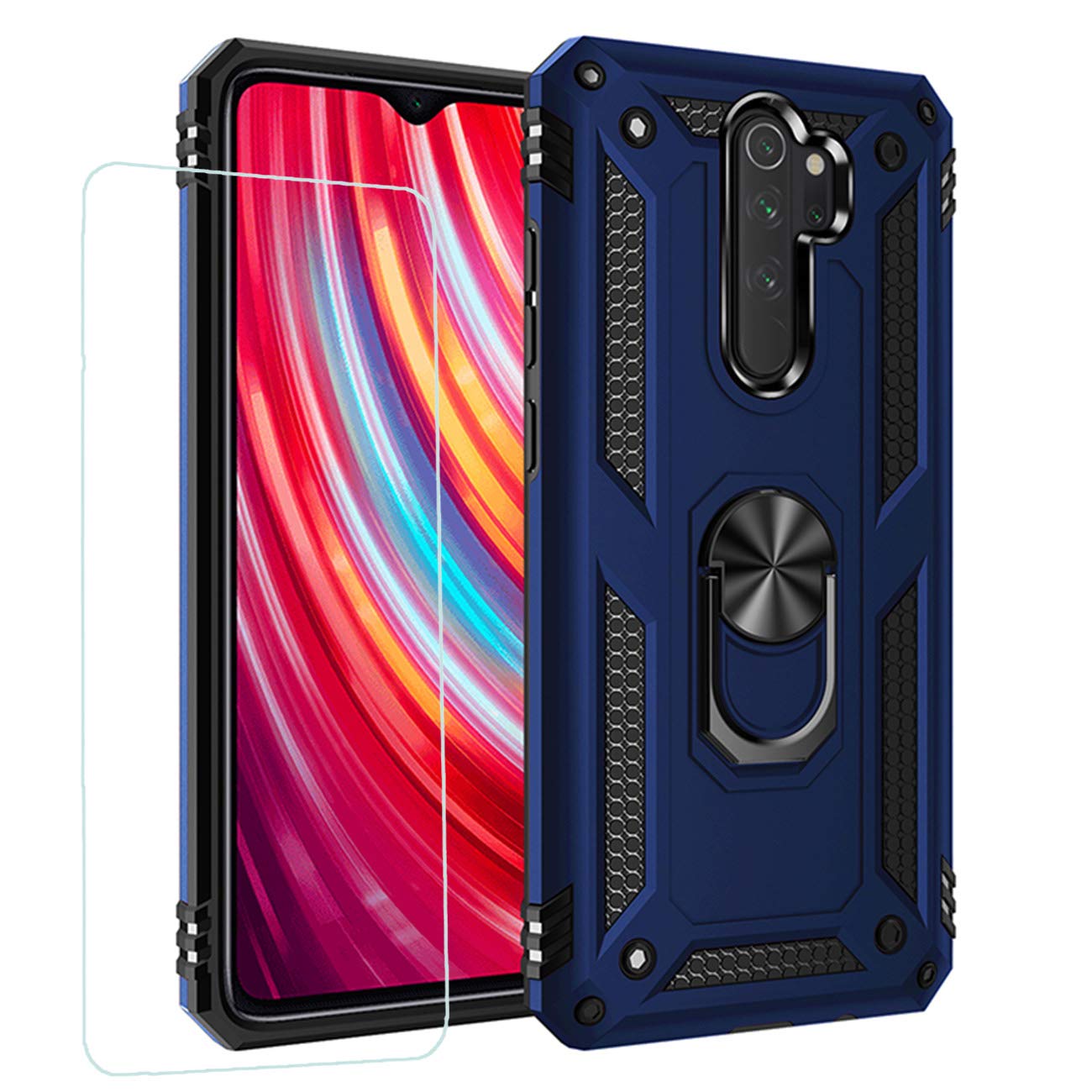 Joytag compatibles para Funda Xiaomi Redmi 9，Carcasa +Cristal Templado Silicona TPU 360 Grados Anillo Giratorio magnético Soporte Caja del teléfono del Coche-Negro — view 14