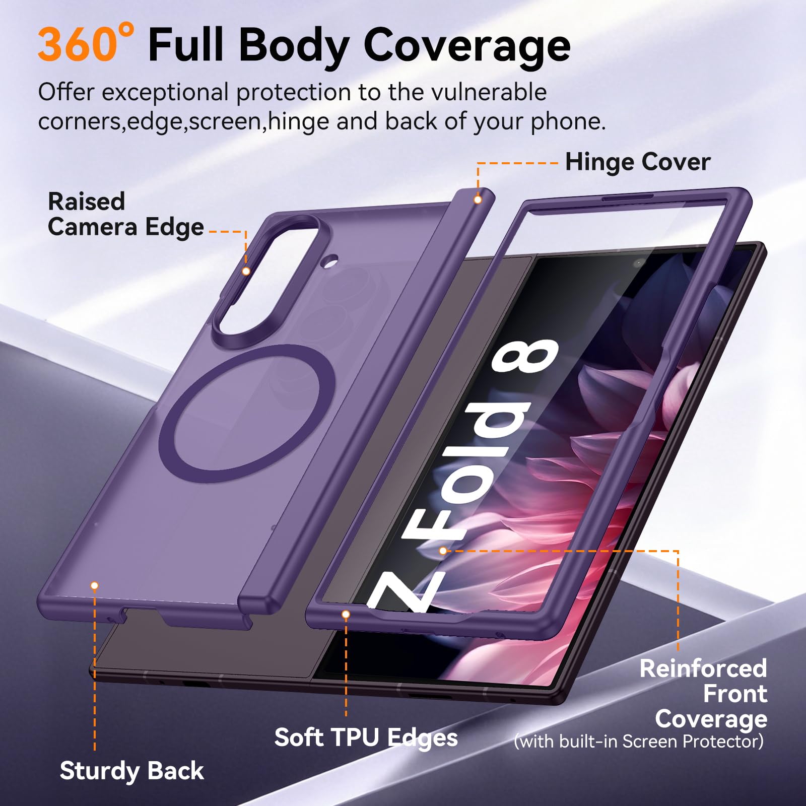 BENTOBEN Custodia per Samsung Galaxy Z Fold 8 Ultra 2026 [protezione cerniera + pellicola protettiva per schermo HD] [adatta per Magsafe] Custodia protettiva di grado militare traslucida opaca per Z