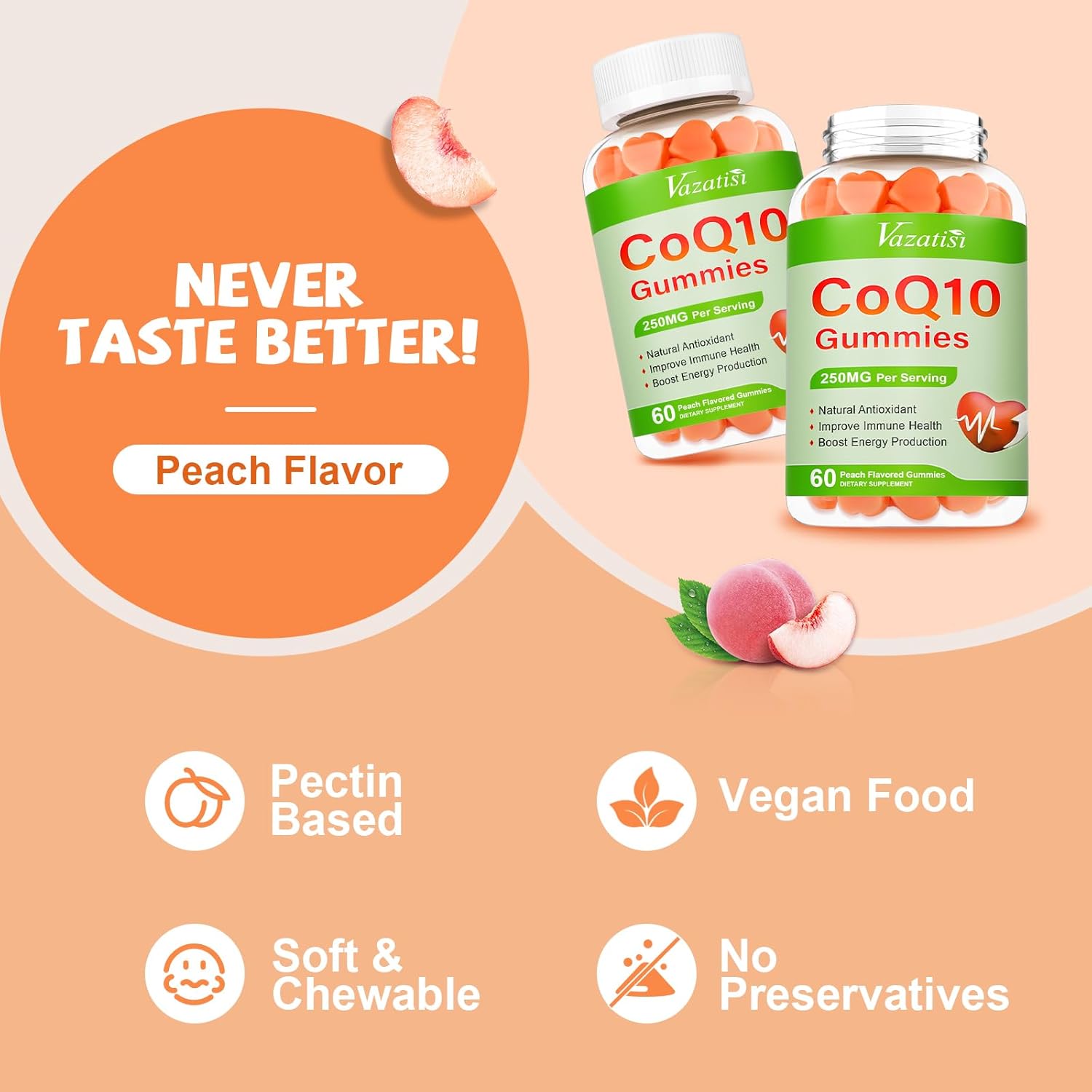 2 Pack CoQ10 Gummies 250 mg, Plus Omega-3, Magnesium, Vitamin B12 for Cellular Energy, Brain & Antioxidant, 5X Better Absorption Coenzyme Q10 Supplement - 120 Cts
