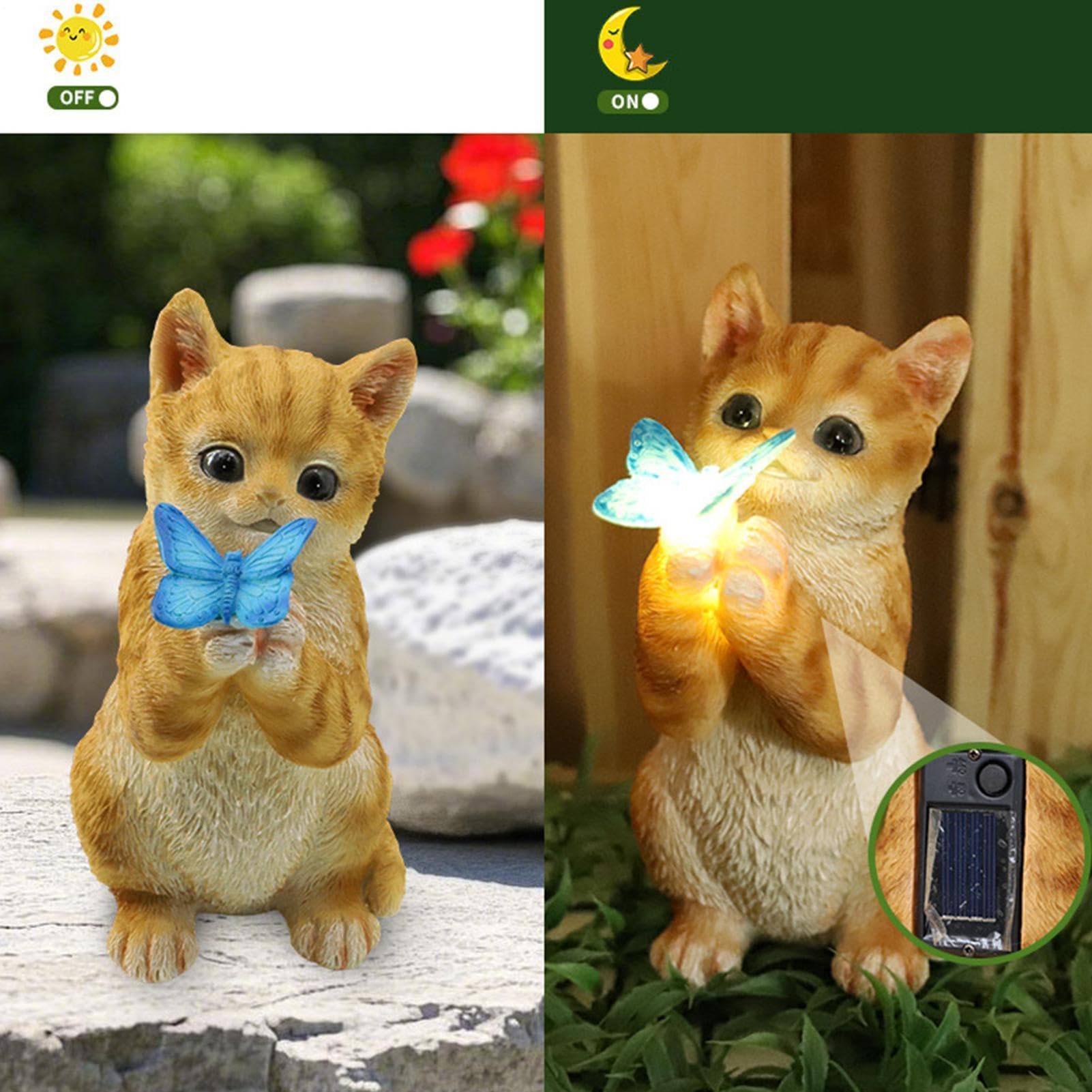 Statue Da Esterno Scultura Di Gatto Carina Impermeabile Con Luce A Farfalla