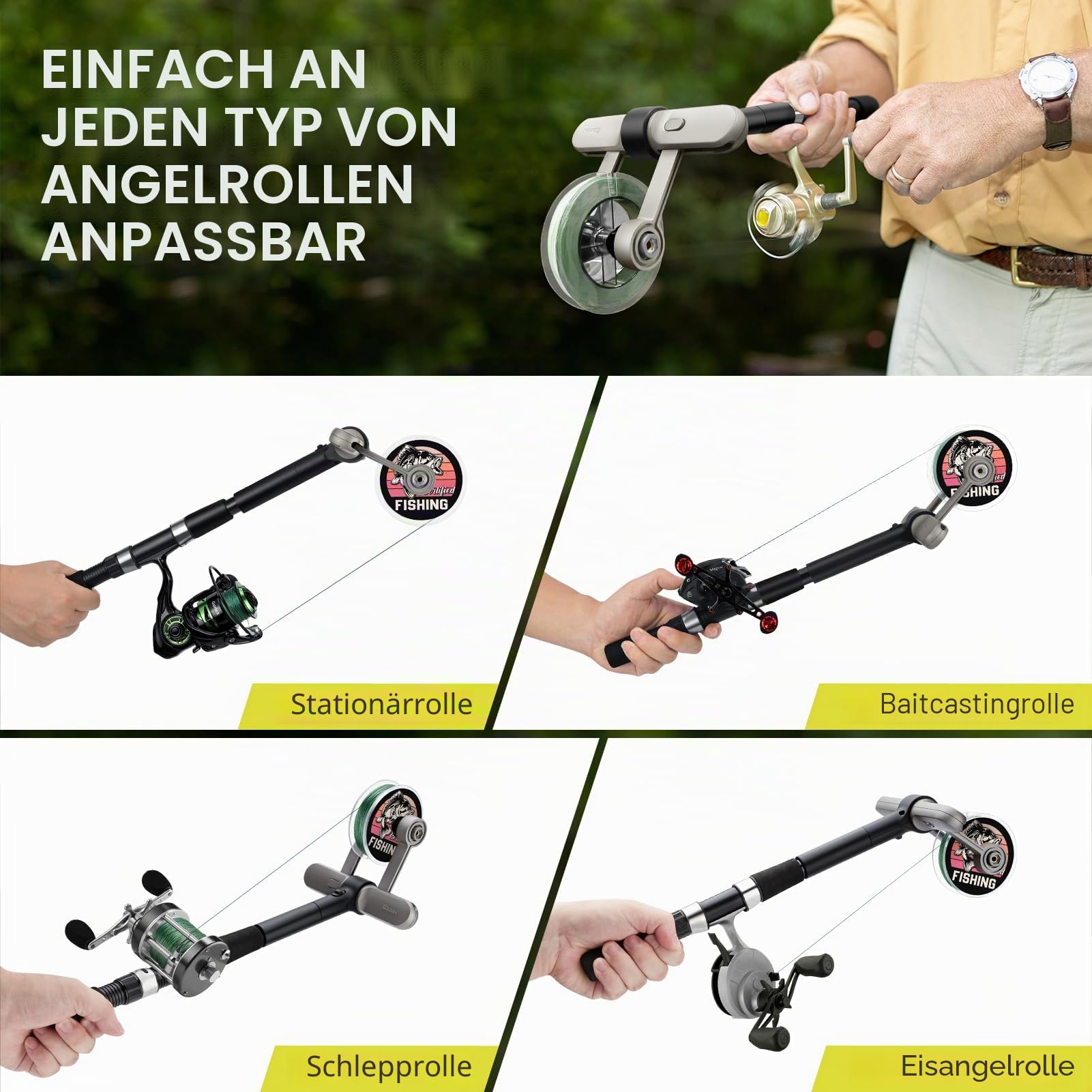 Gonex Angelschnur Aufspulgerät Tragbar Schnurspulgerät mit Patentierter No-Twist Technologie Verstellbarer Schnurwickler aus Aluminium für Spinning Baitcasting Fliegenrollen Rostfrei