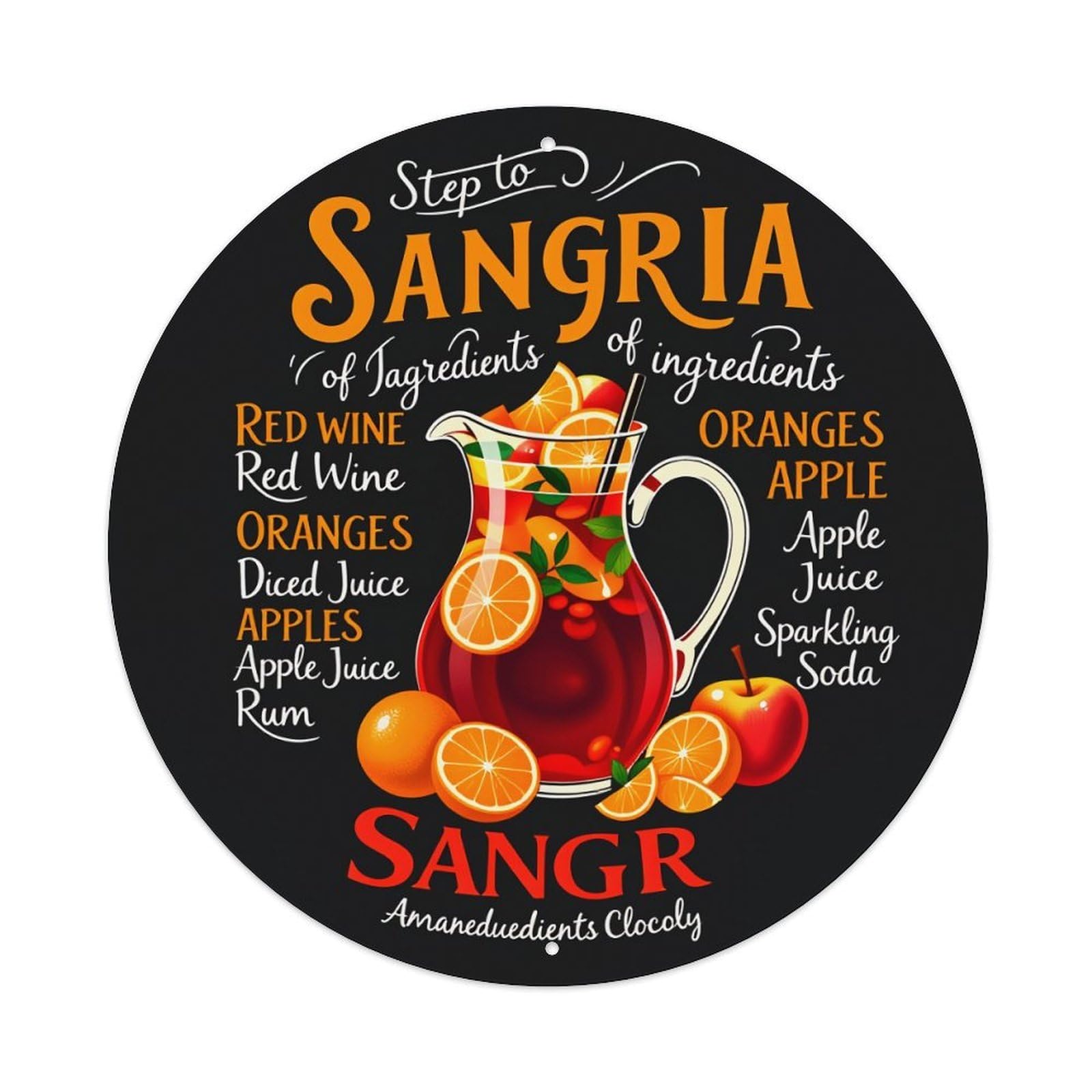 Sangria Recipe Ingredients Pitcher Fruits Tin Sign Vintage Style Home Bar Garden Wall Plaque Decor Metal Poster 8x12 Inch