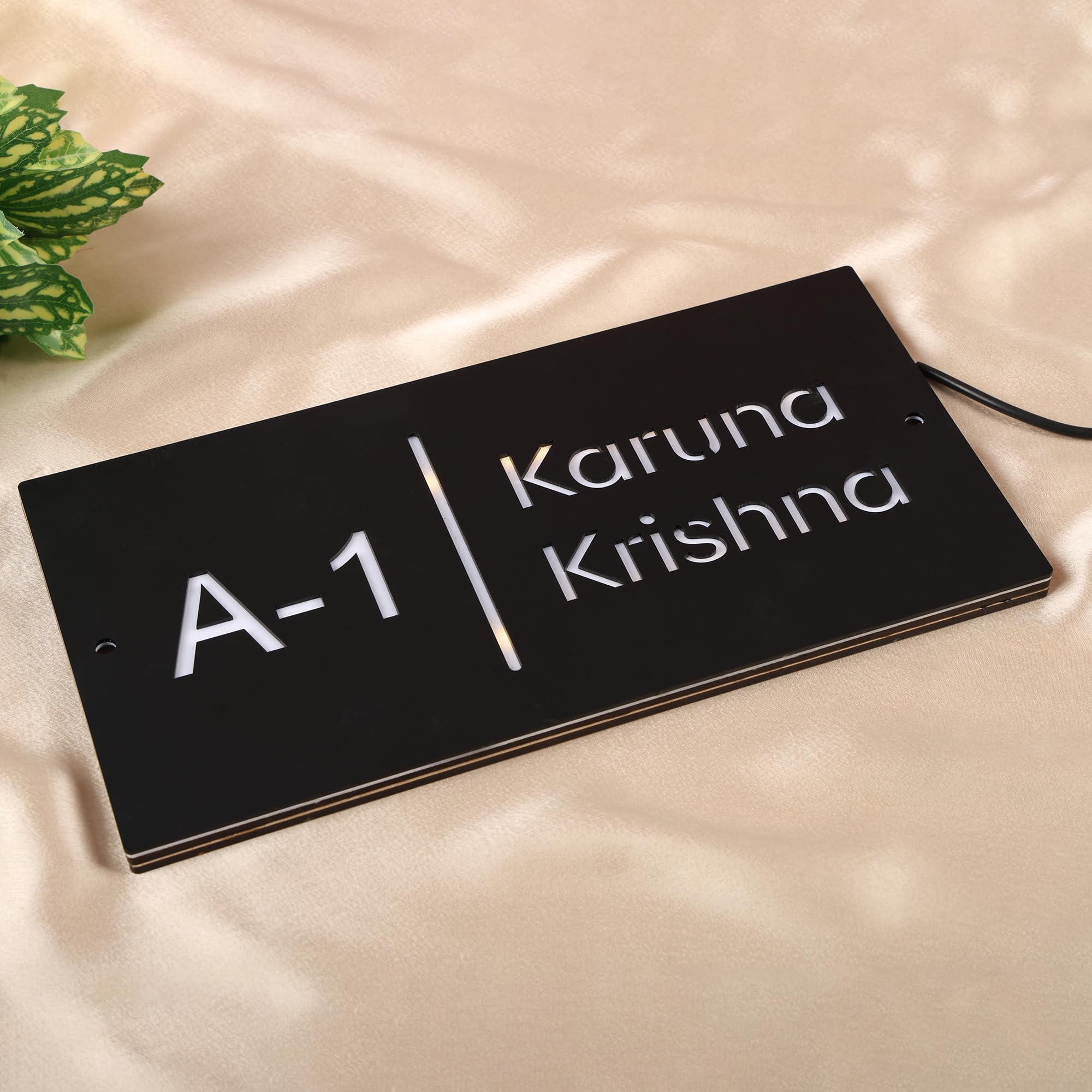 Name plate for home entrance | Home name plate | Door name plates | Customized name plate for home | 15X30 cm | LED backlit house sign | Acrylic | Gifts (Design 3) Black — Amazon image 7