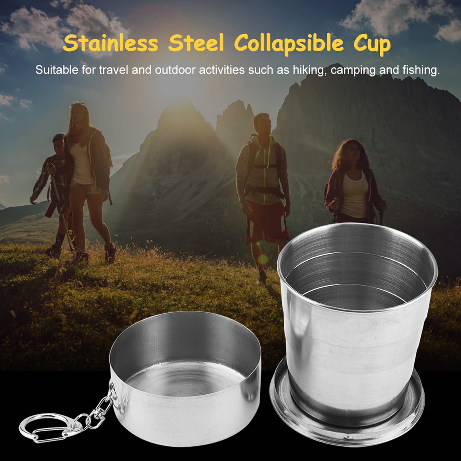 Taza plegable de acero inoxidable de 8.5 fl oz, 4 plegables, taza de viaje portátil con tapa y llavero para beber al aire libre 2